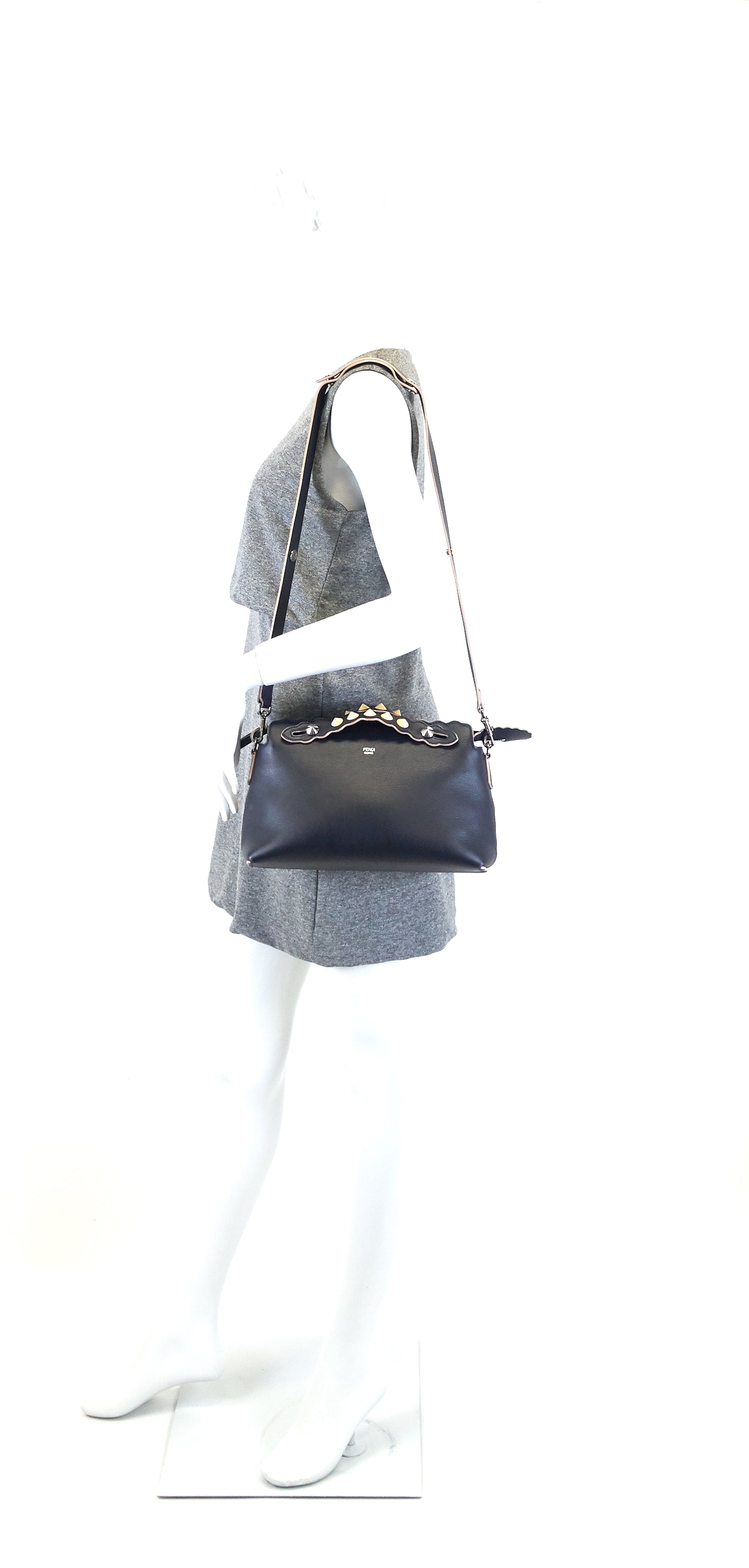 Fendi Black Leather Small Pearl Embellished By The Way Satchel
