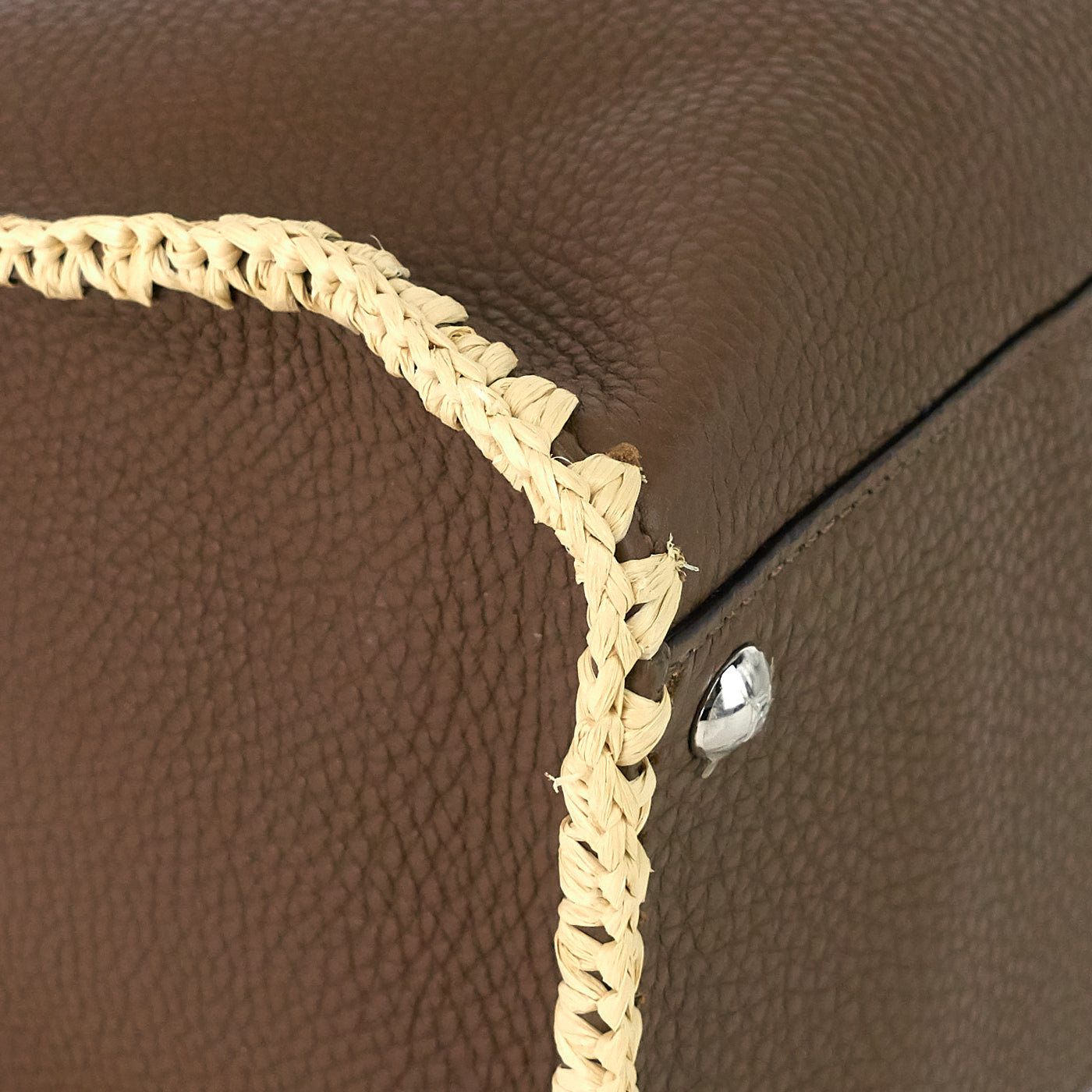 FENDI Peekaboo X-Lite Large Pebbled Calfskin and Raffia Tote Bag