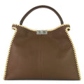 FENDI Peekaboo X-Lite Large Pebbled Calfskin and Raffia Tote Bag
