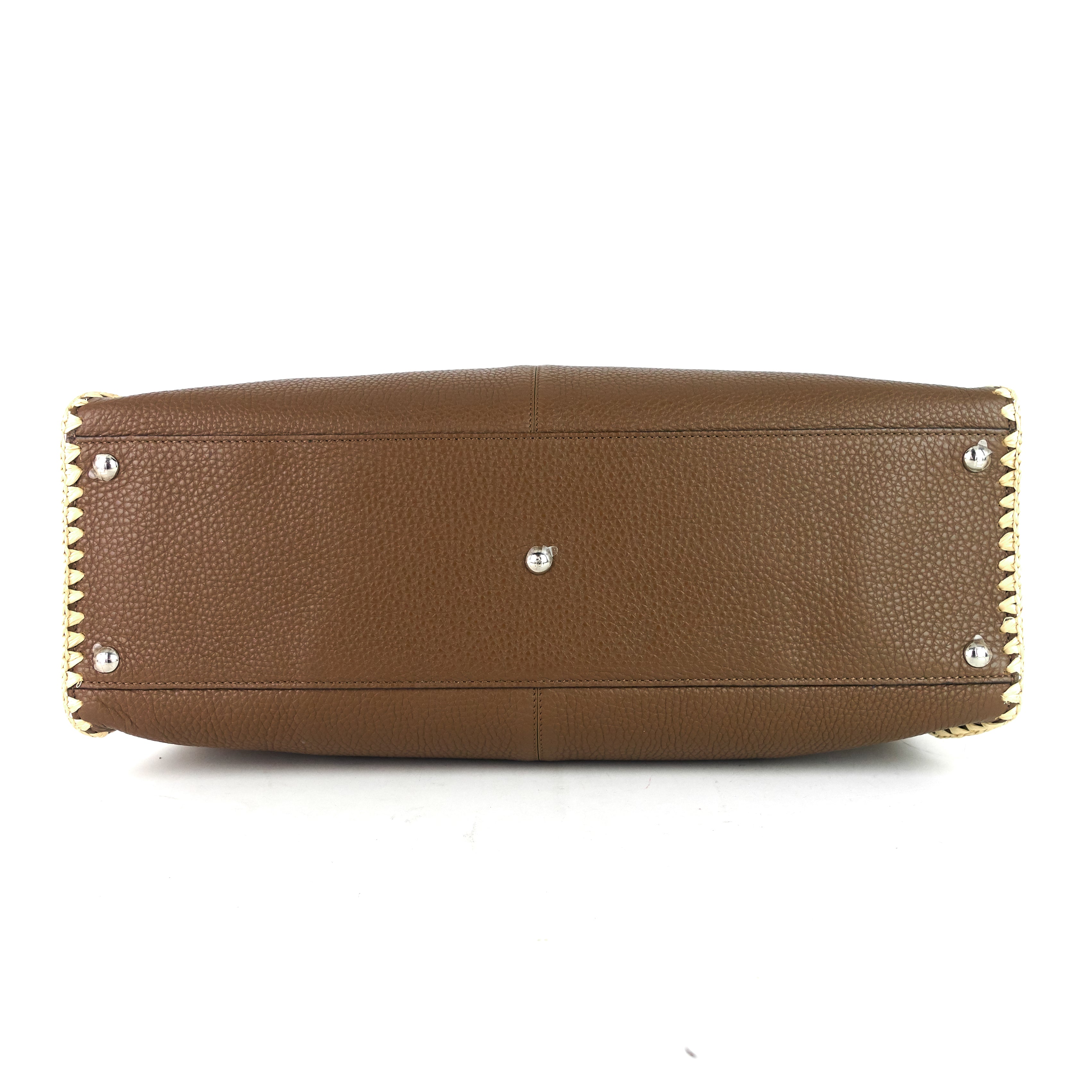 FENDI Peekaboo X-Lite Large Pebbled Calfskin and Raffia Tote Bag