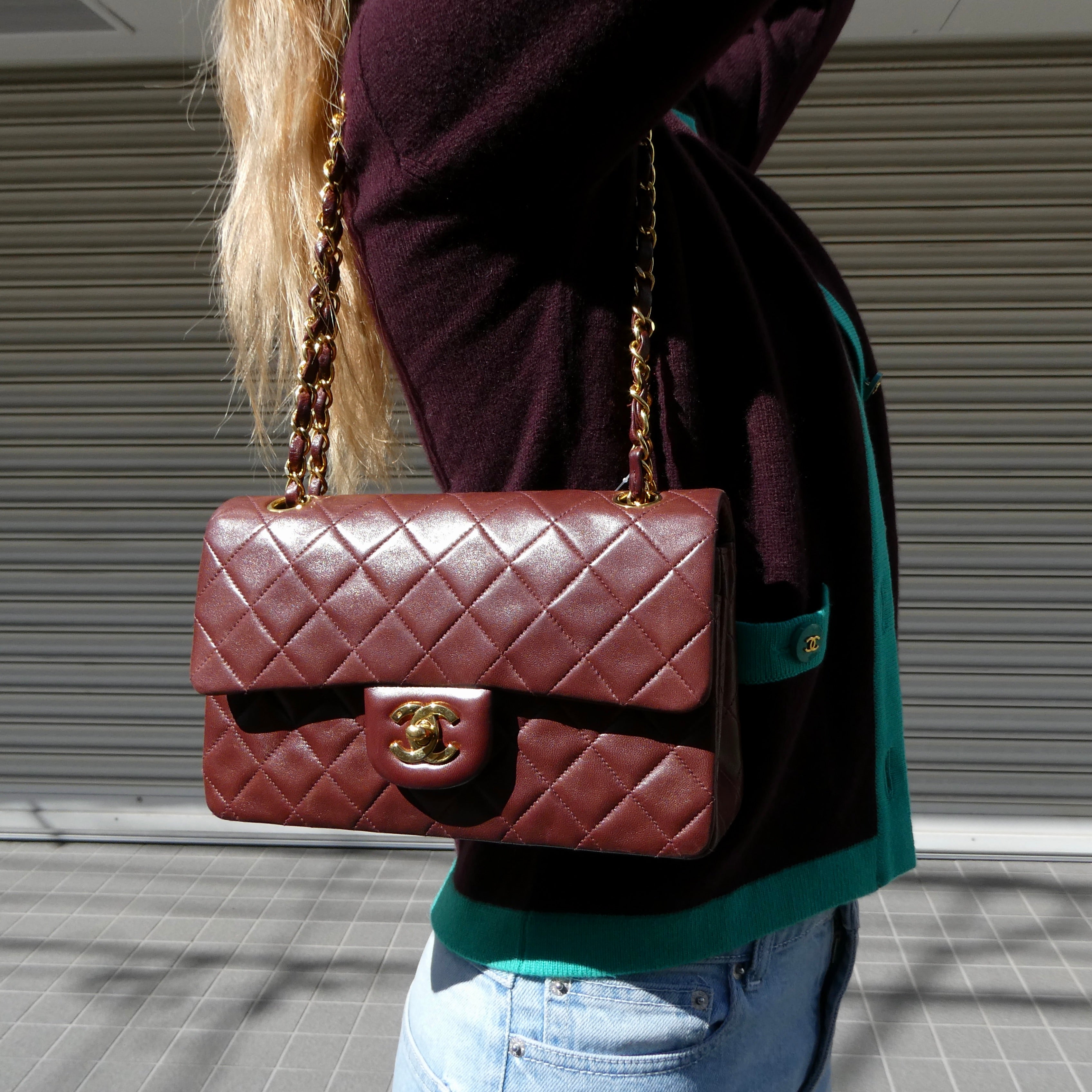 CHANEL 1996-1997 Classic Double Flap Small Brown Lambskin