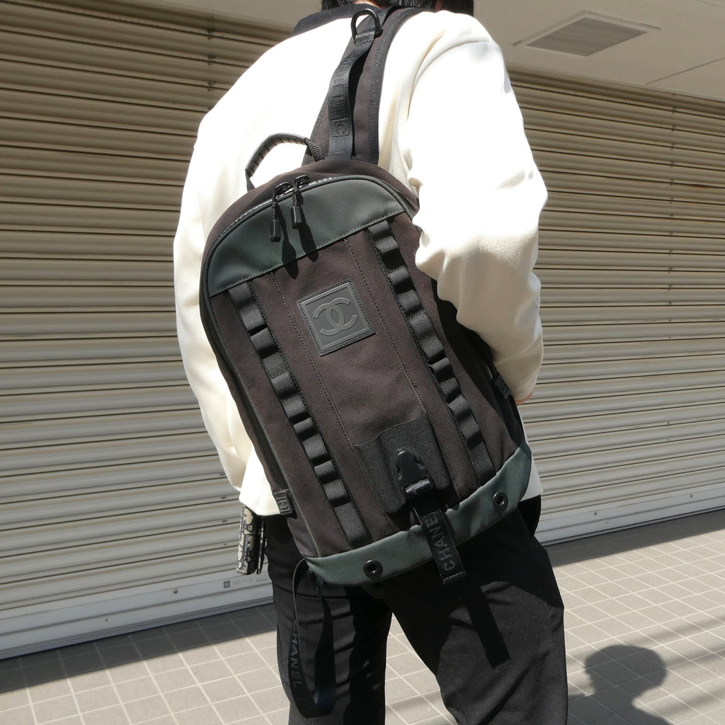 CHANEL 2003-2004 Sport Line Backpack Black Green