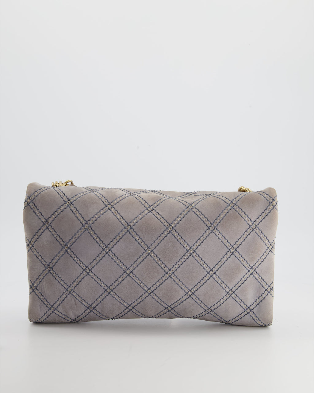 Chanel Powder Grey Suede Quilted Flap Bag with Gold Hardware