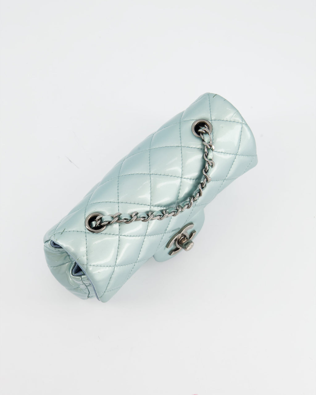 Chanel Pearl Light Blue Mini Rectangular Flap Bag with  Ruthenium Hardware
