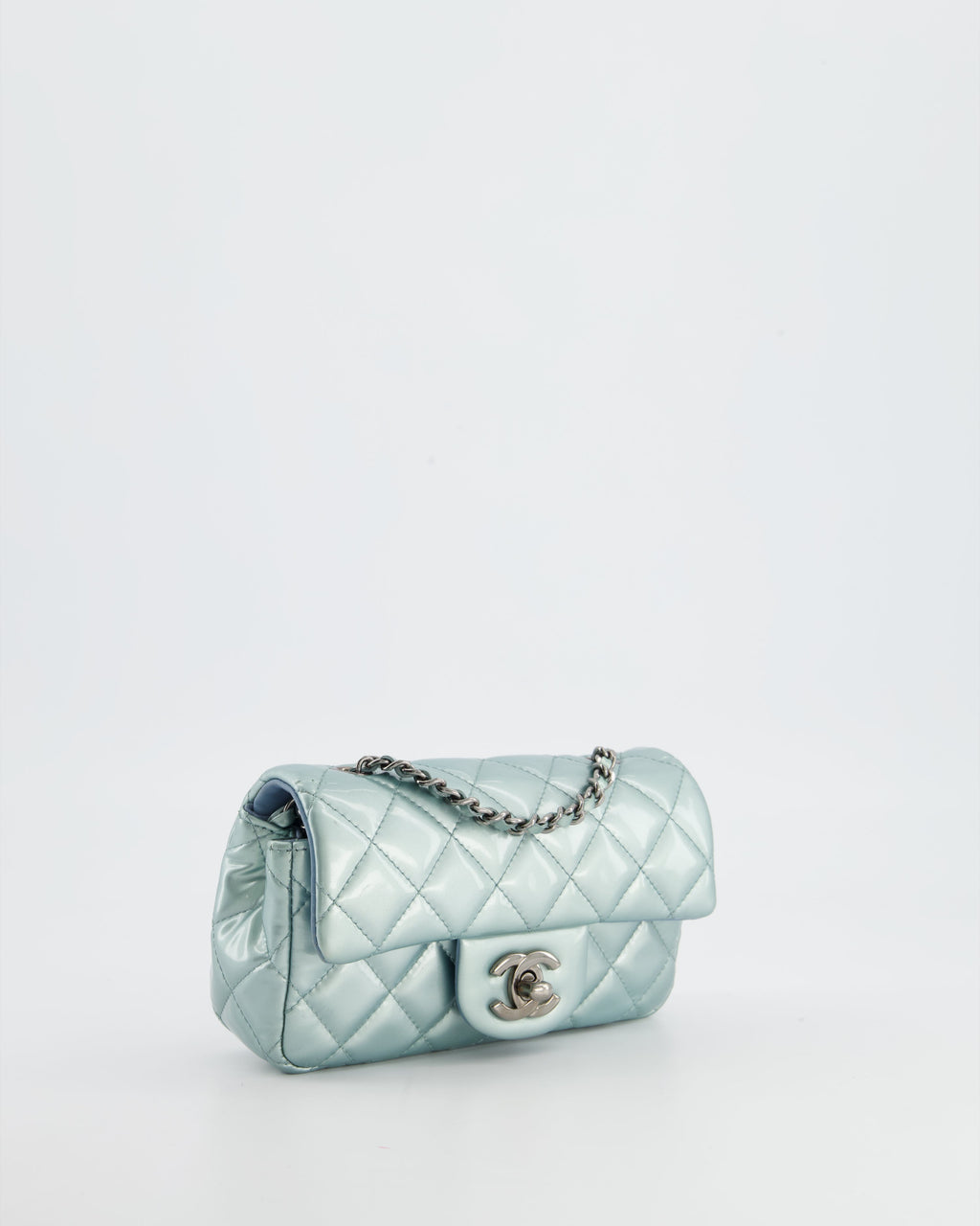 Chanel Pearl Light Blue Mini Rectangular Flap Bag with  Ruthenium Hardware