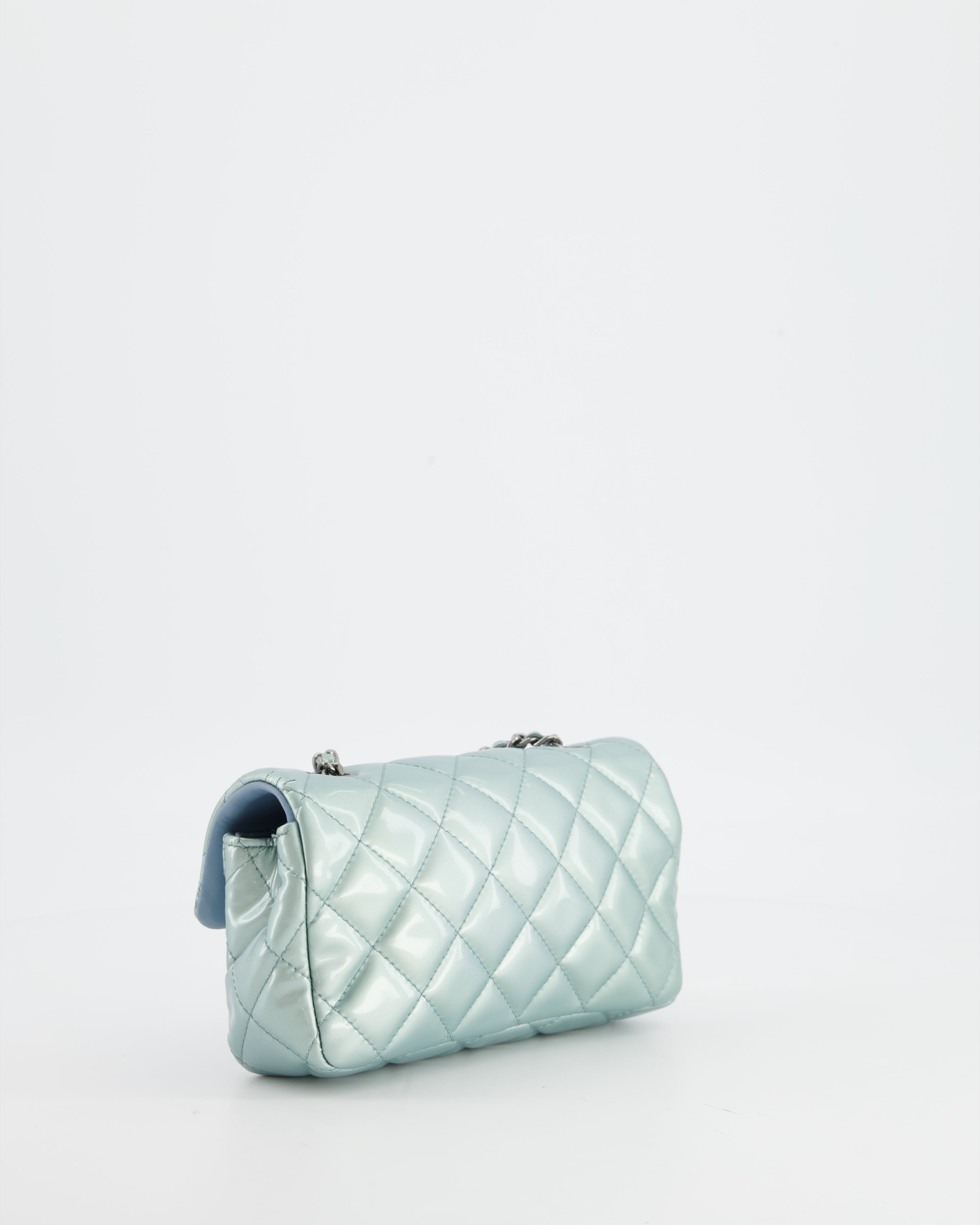 Chanel Pearl Light Blue Mini Rectangular Flap Bag with  Ruthenium Hardware