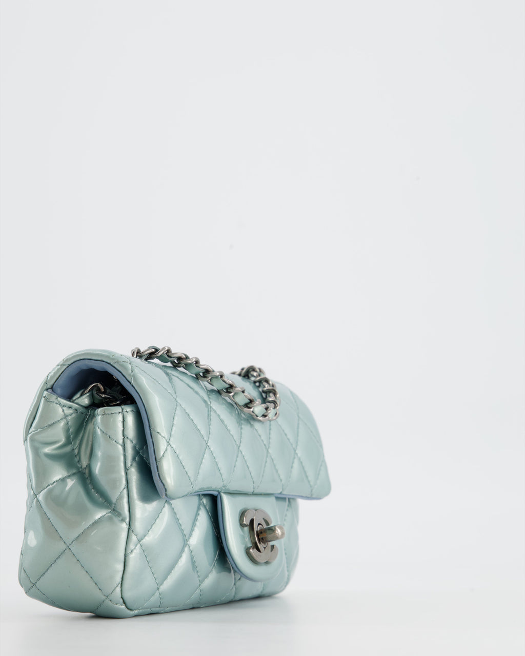 Chanel Pearl Light Blue Mini Rectangular Flap Bag with  Ruthenium Hardware