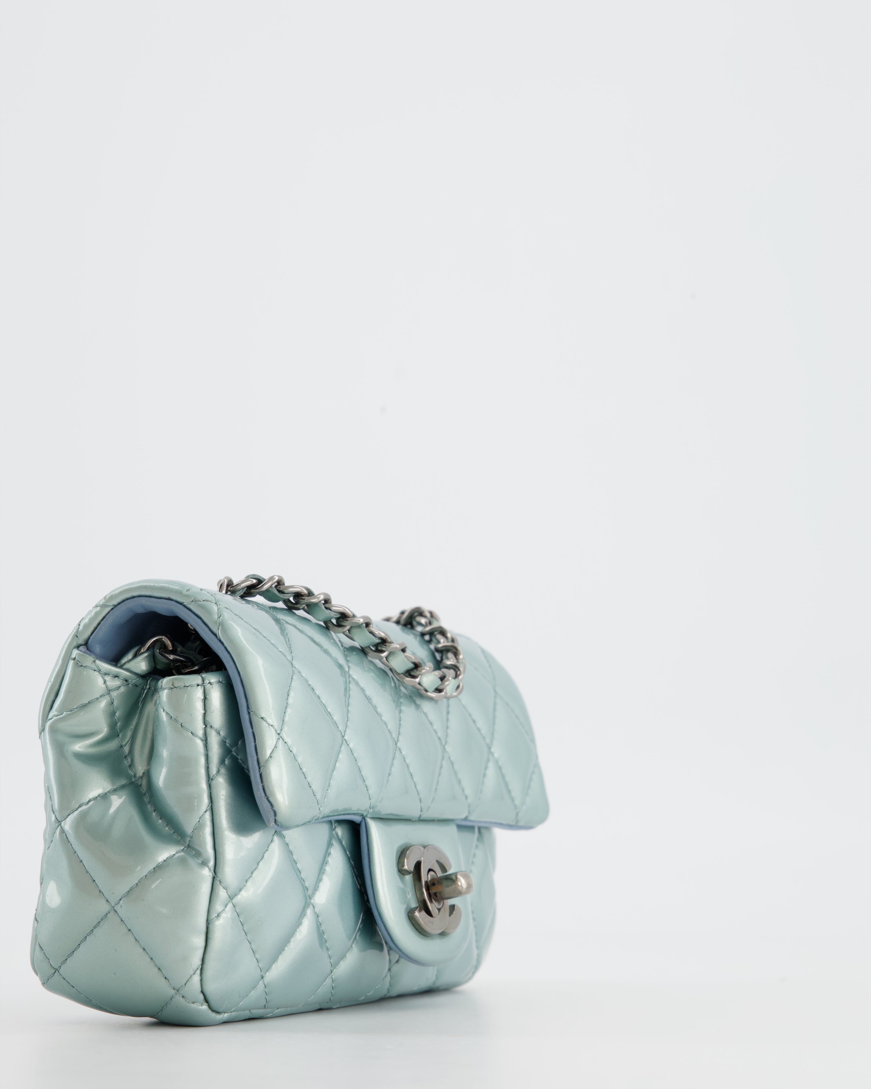 Chanel Pearl Light Blue Mini Rectangular Flap Bag with  Ruthenium Hardware