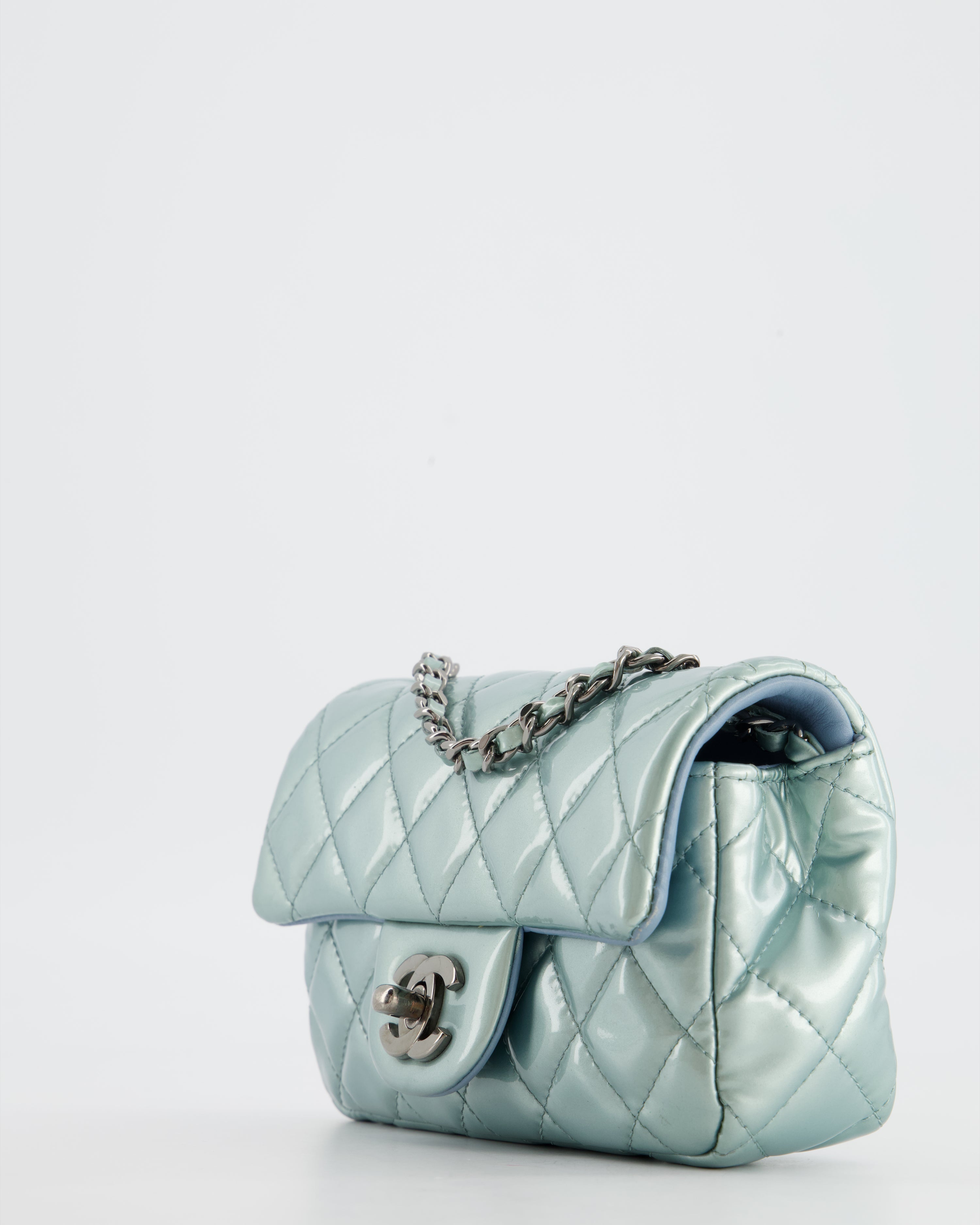 Chanel Pearl Light Blue Mini Rectangular Flap Bag with  Ruthenium Hardware