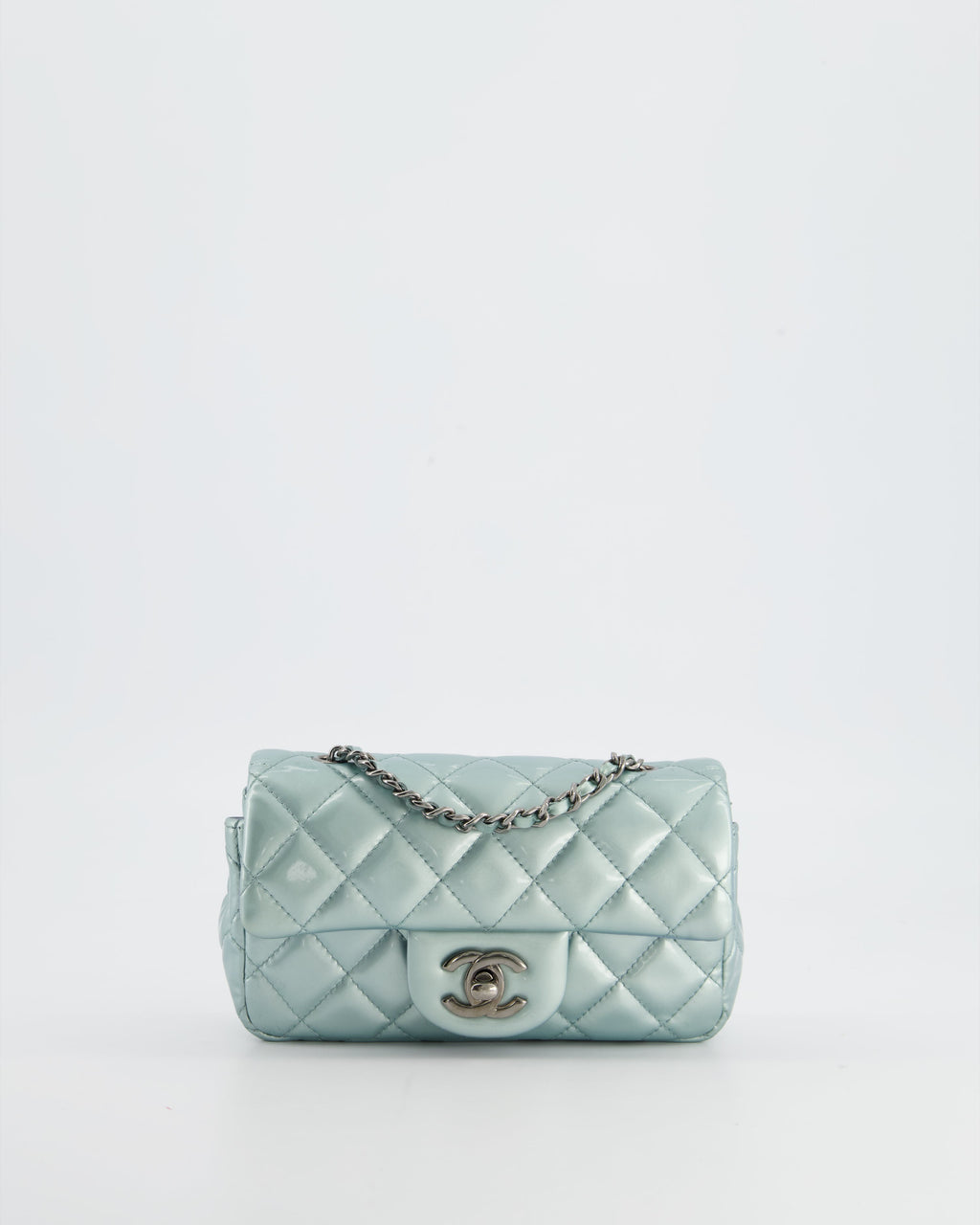Chanel Pearl Light Blue Mini Rectangular Flap Bag with  Ruthenium Hardware