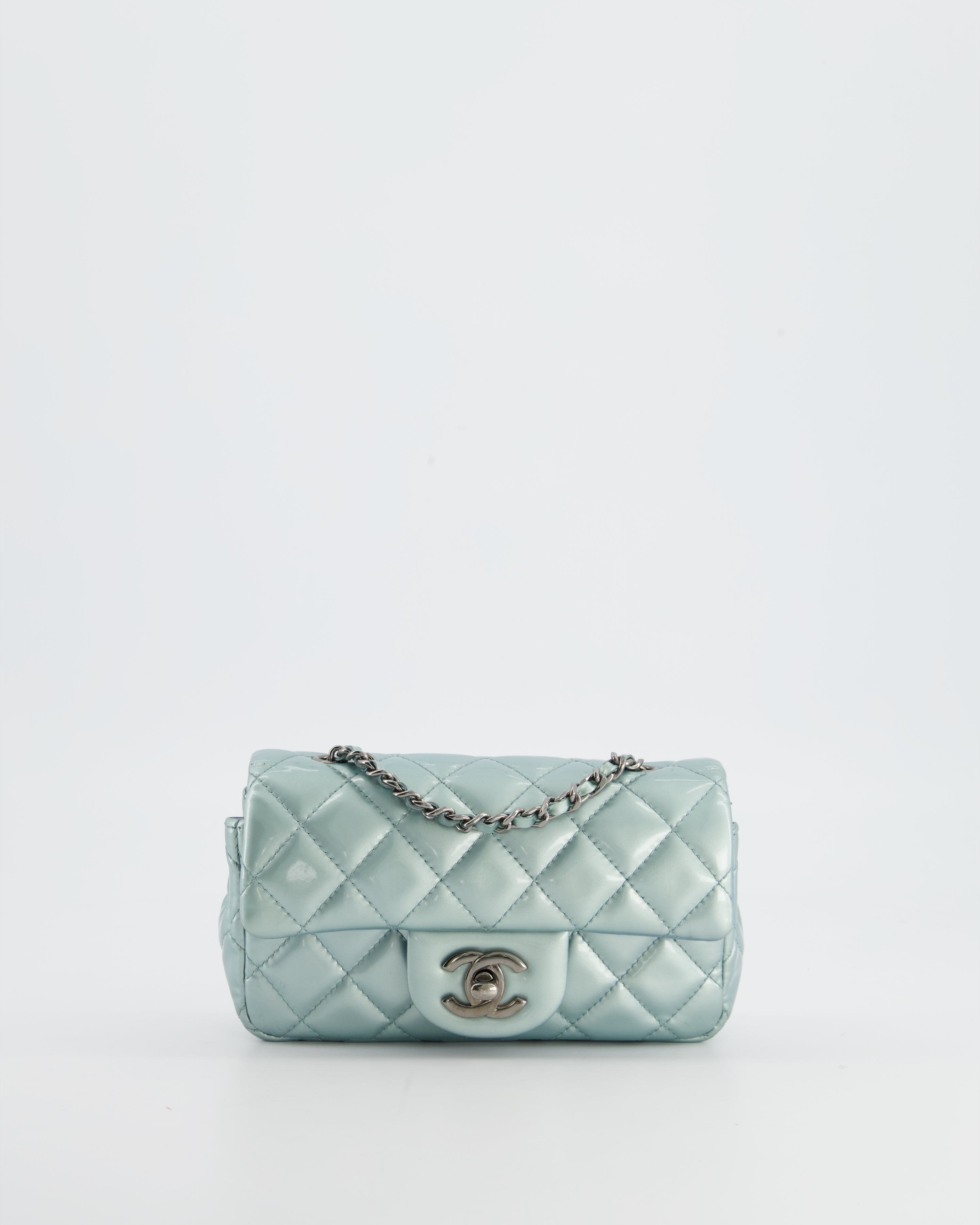 Chanel Pearl Light Blue Mini Rectangular Flap Bag with  Ruthenium Hardware