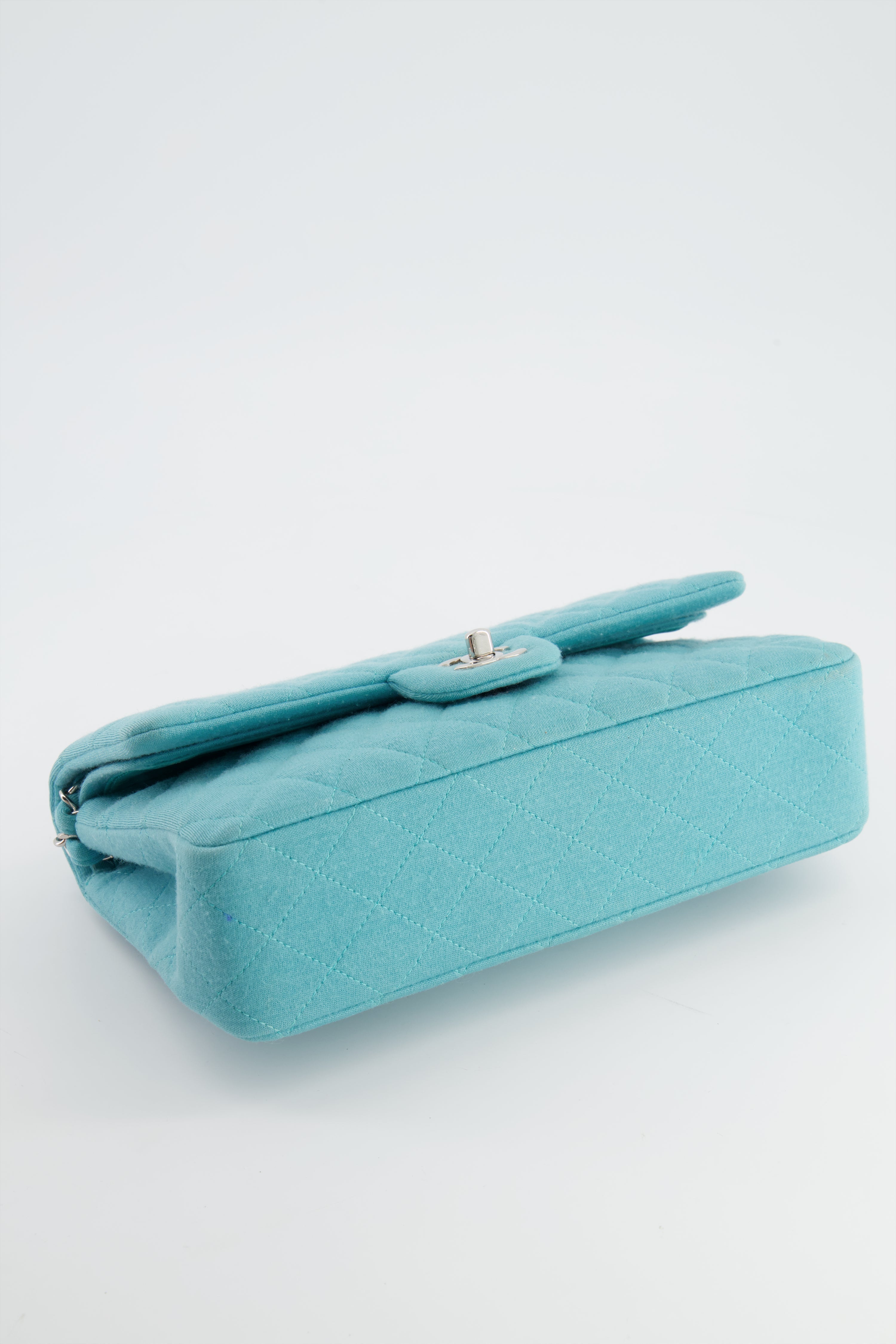 Chanel Turquoise Blue Canvas Medium Classic Double Flap with Silver Hardware  RRP - £8,530