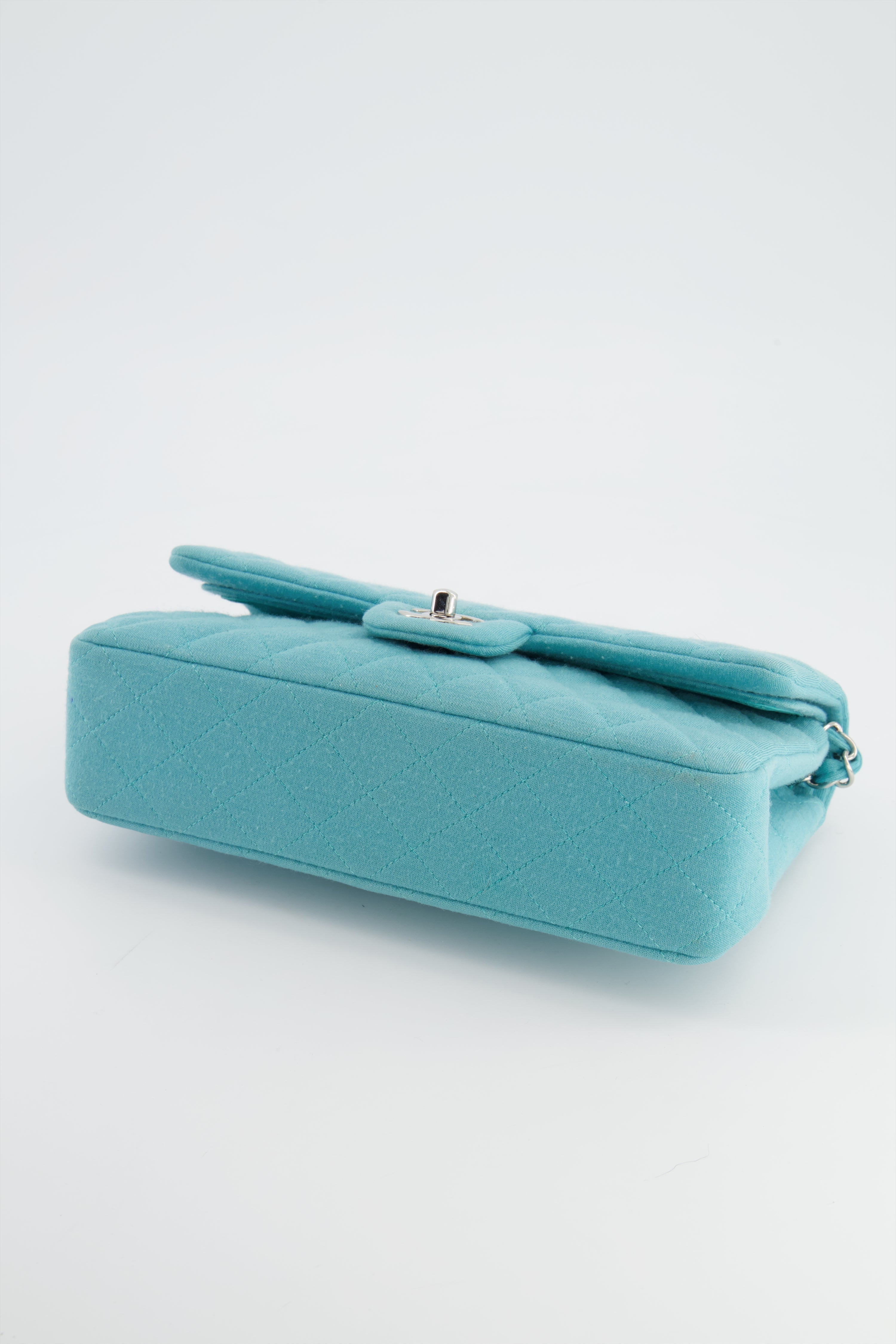 Chanel Turquoise Blue Canvas Medium Classic Double Flap with Silver Hardware  RRP - £8,530