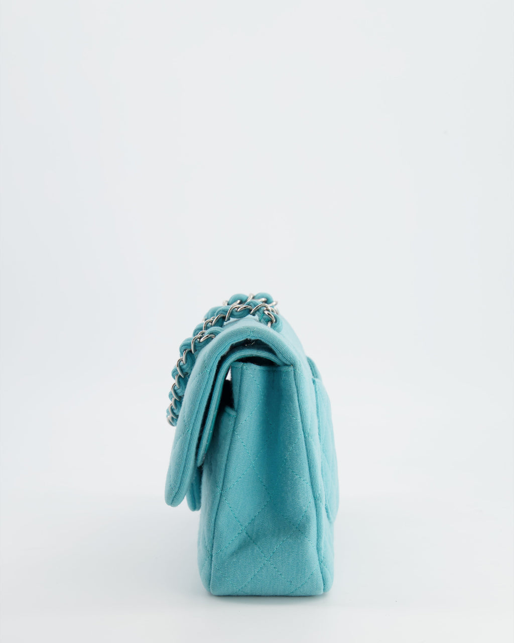 Chanel Turquoise Blue Canvas Medium Classic Double Flap with Silver Hardware  RRP - £8,530