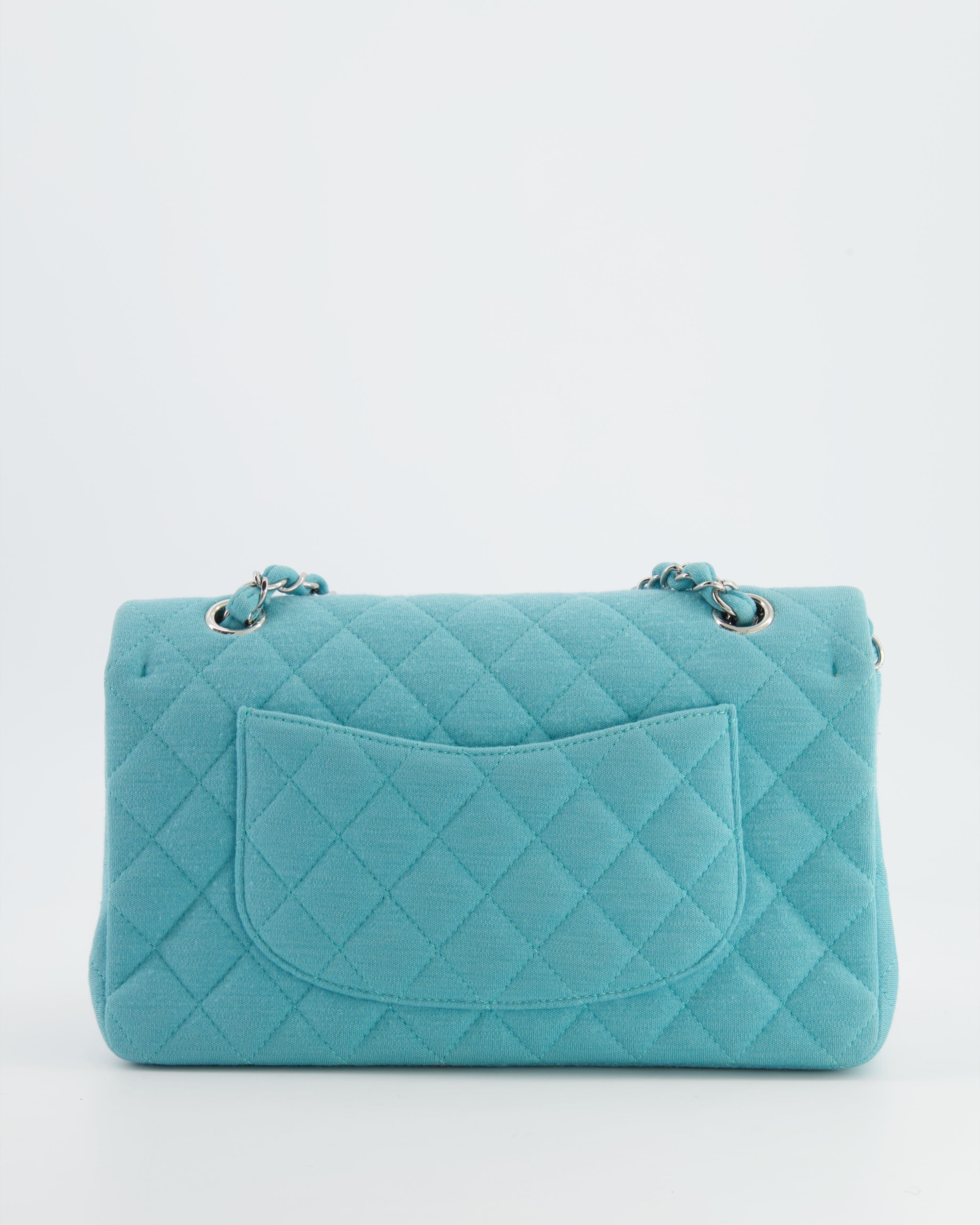 Chanel Turquoise Blue Canvas Medium Classic Double Flap with Silver Hardware  RRP - £8,530
