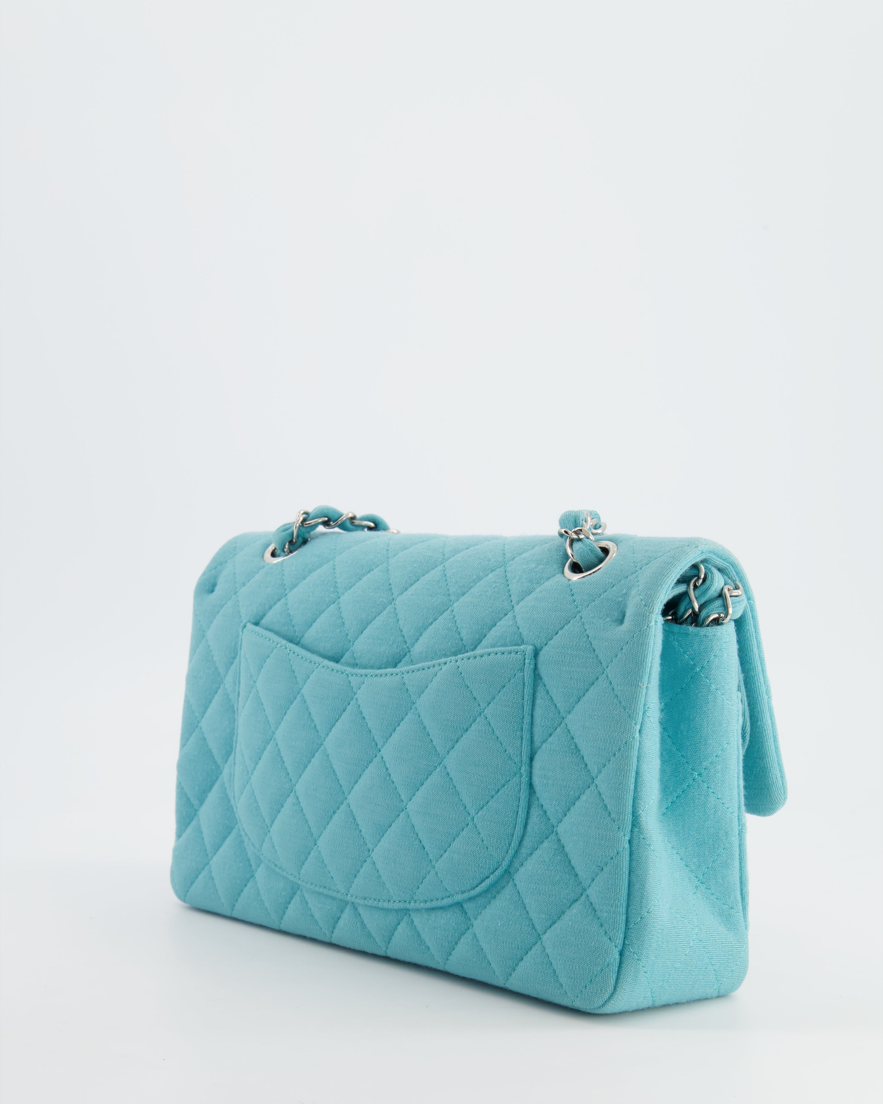 Chanel Turquoise Blue Canvas Medium Classic Double Flap with Silver Hardware  RRP - £8,530