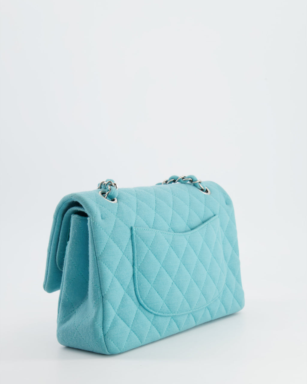 Chanel Turquoise Blue Canvas Medium Classic Double Flap with Silver Hardware  RRP - £8,530