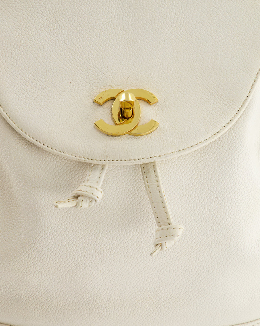 Chanel Vintage White Caviar Backpack Bag with 24k Gold Hardware