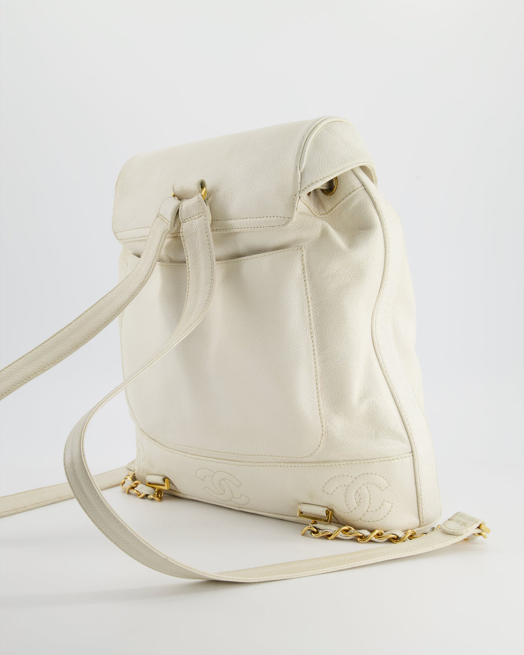 Chanel Vintage White Caviar Backpack Bag with 24k Gold Hardware