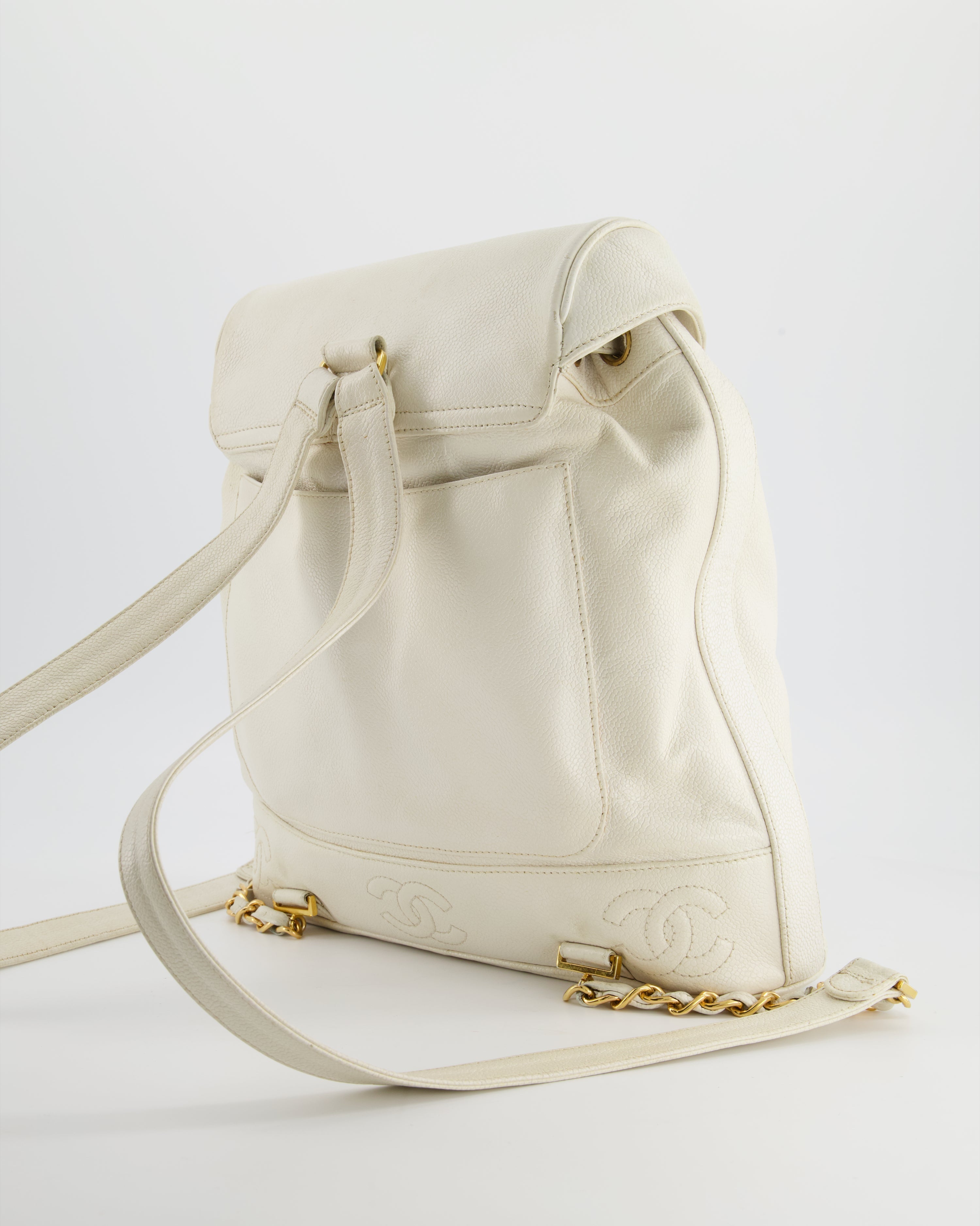 Chanel Vintage White Caviar Backpack Bag with 24k Gold Hardware