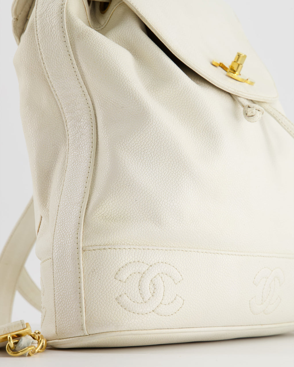 Chanel Vintage White Caviar Backpack Bag with 24k Gold Hardware