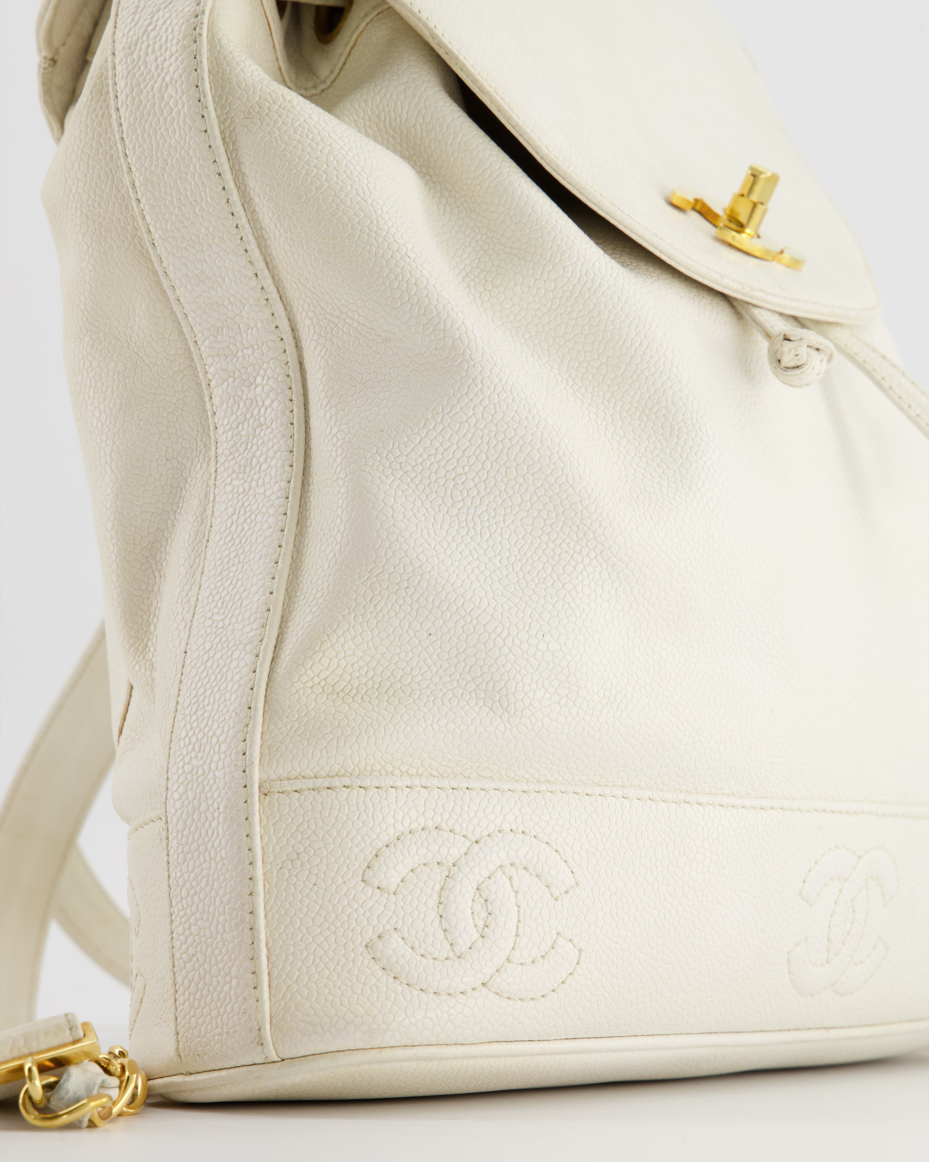Chanel Vintage White Caviar Backpack Bag with 24k Gold Hardware