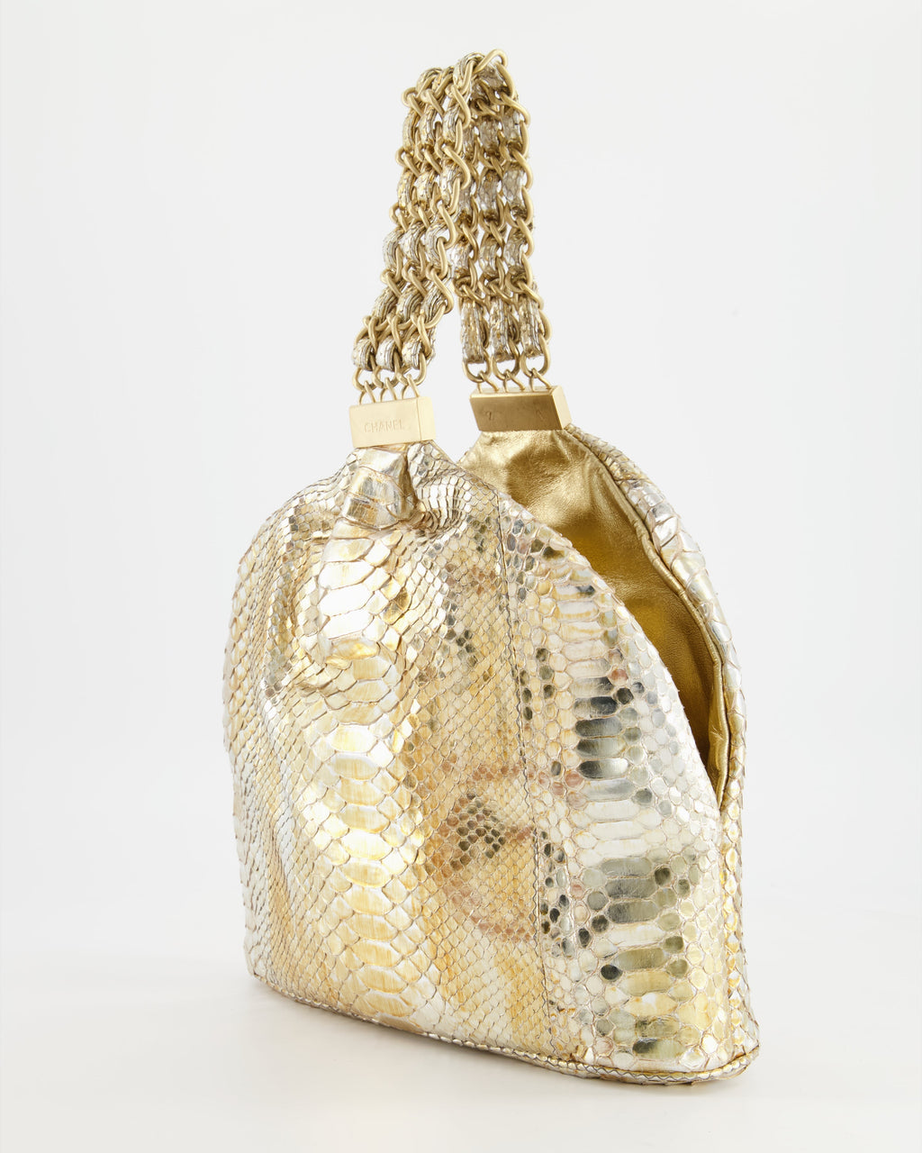 Chanel Vintage Limited Edition Gold Metallic Python Top Handle Bag