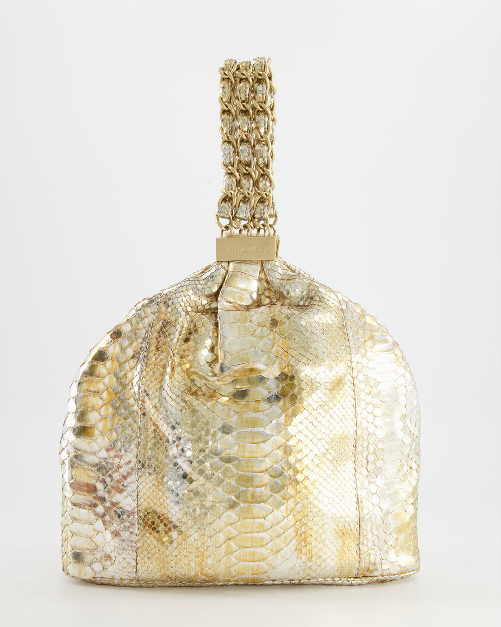 Chanel Vintage Limited Edition Gold Metallic Python Top Handle Bag