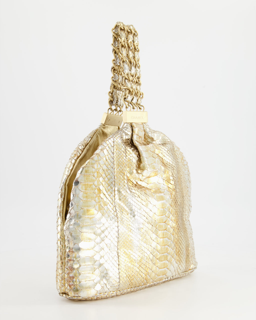 Chanel Vintage Limited Edition Gold Metallic Python Top Handle Bag