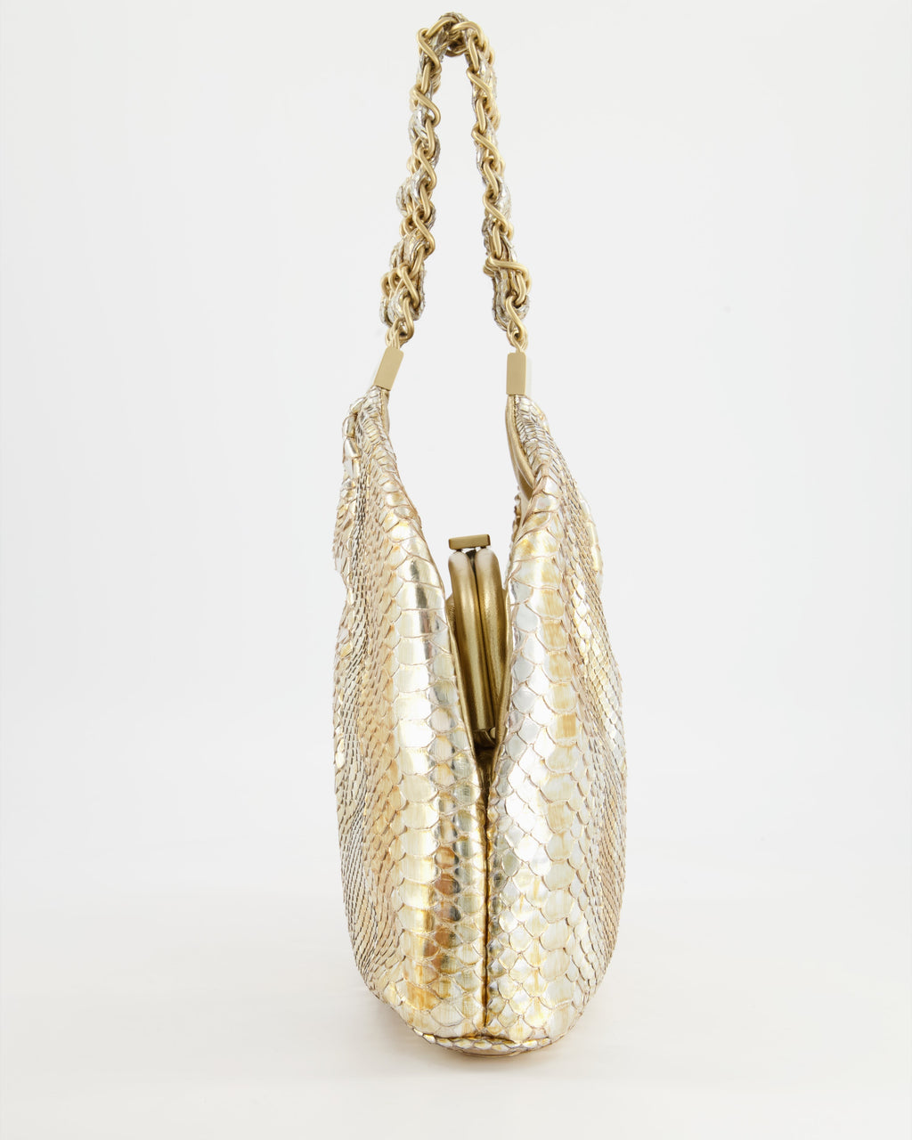 Chanel Vintage Limited Edition Gold Metallic Python Top Handle Bag
