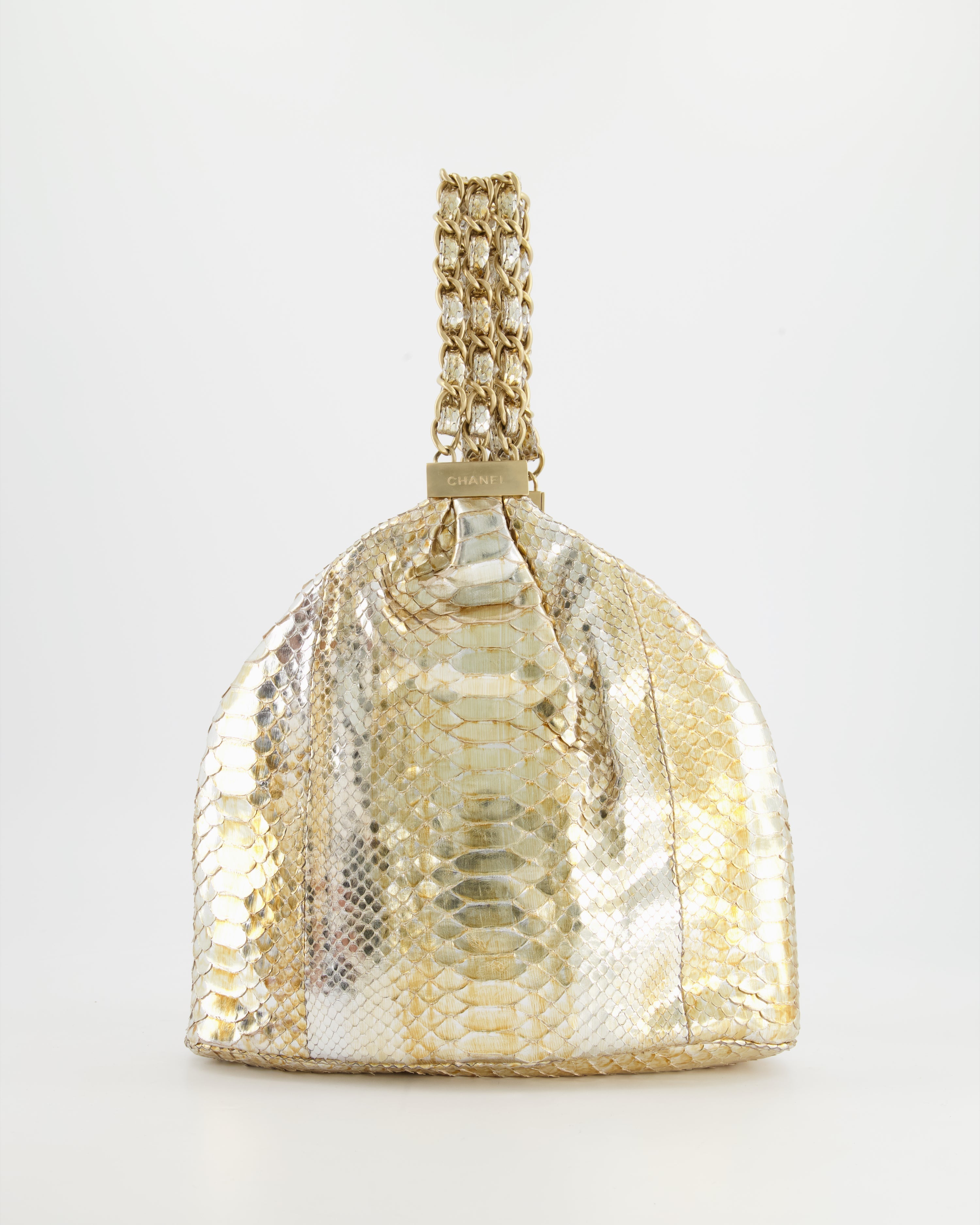 Chanel Vintage Limited Edition Gold Metallic Python Top Handle Bag
