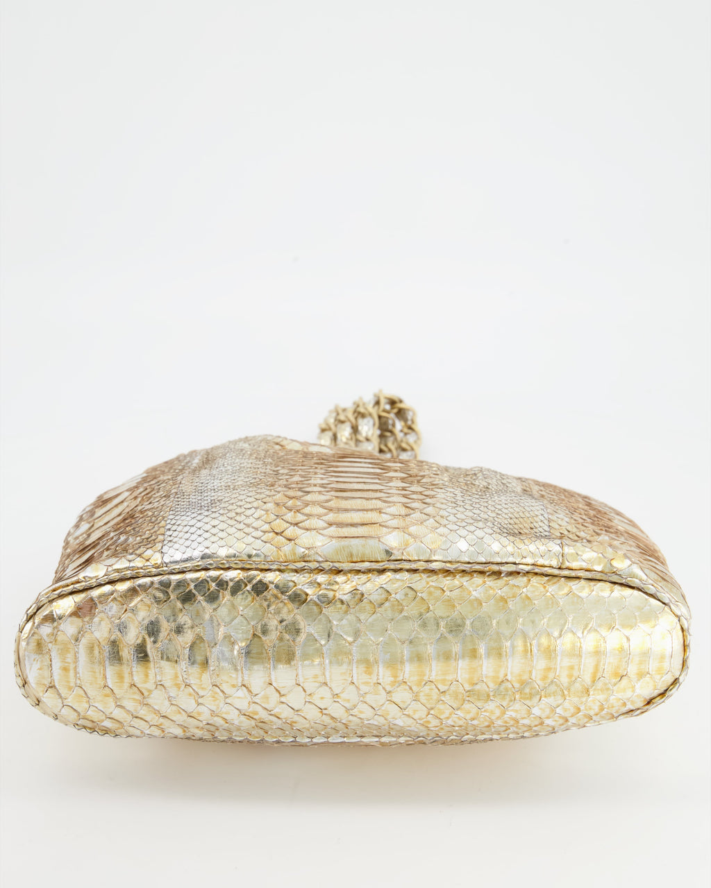 Chanel Vintage Limited Edition Gold Metallic Python Top Handle Bag