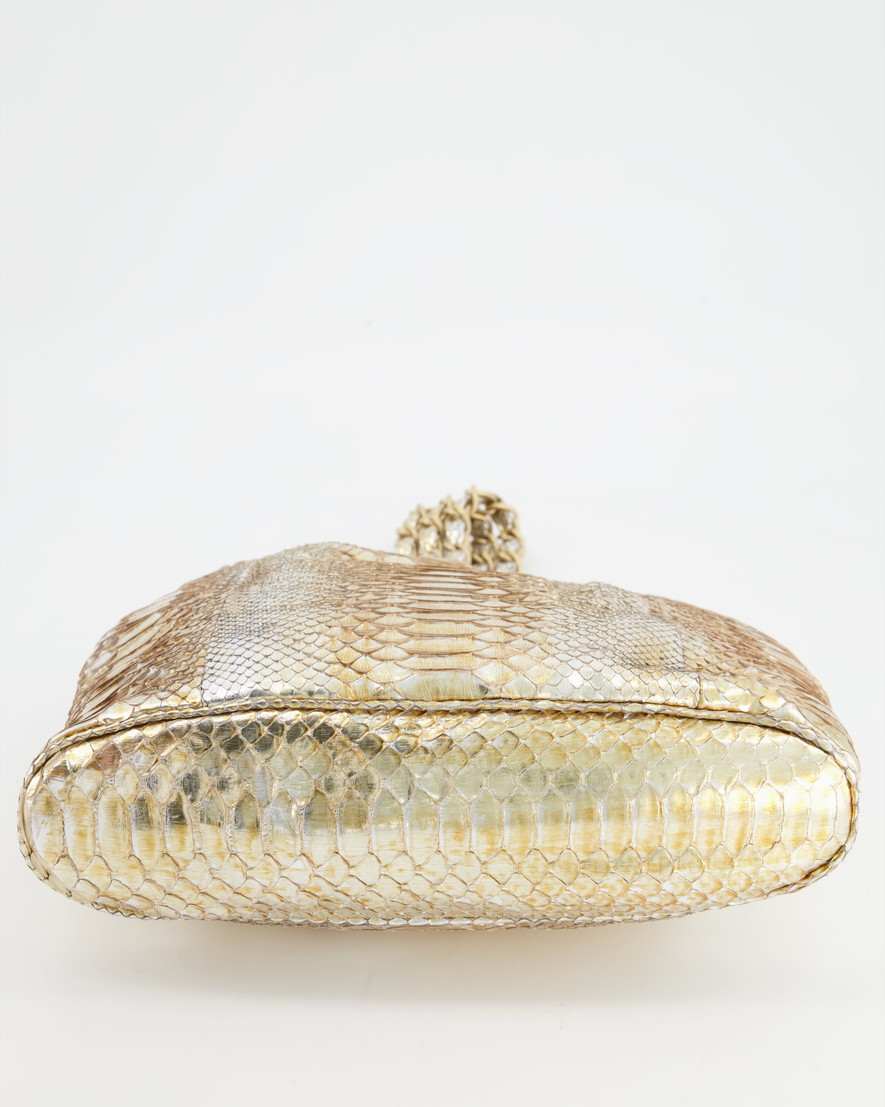 Chanel Vintage Limited Edition Gold Metallic Python Top Handle Bag