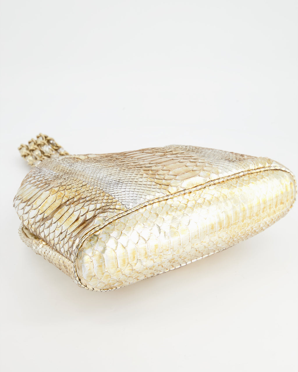Chanel Vintage Limited Edition Gold Metallic Python Top Handle Bag