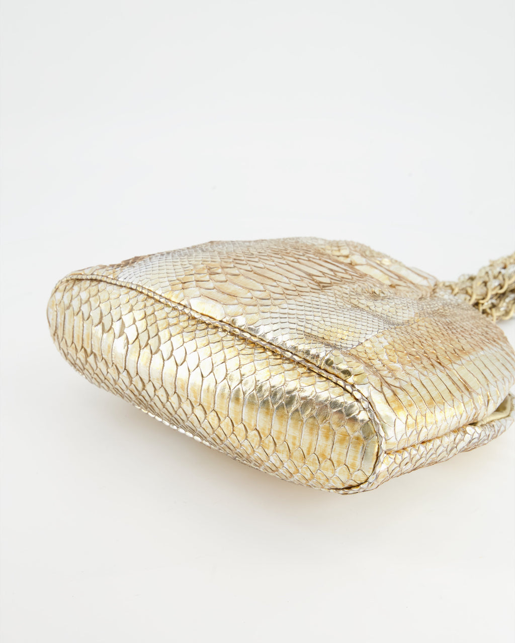 Chanel Vintage Limited Edition Gold Metallic Python Top Handle Bag