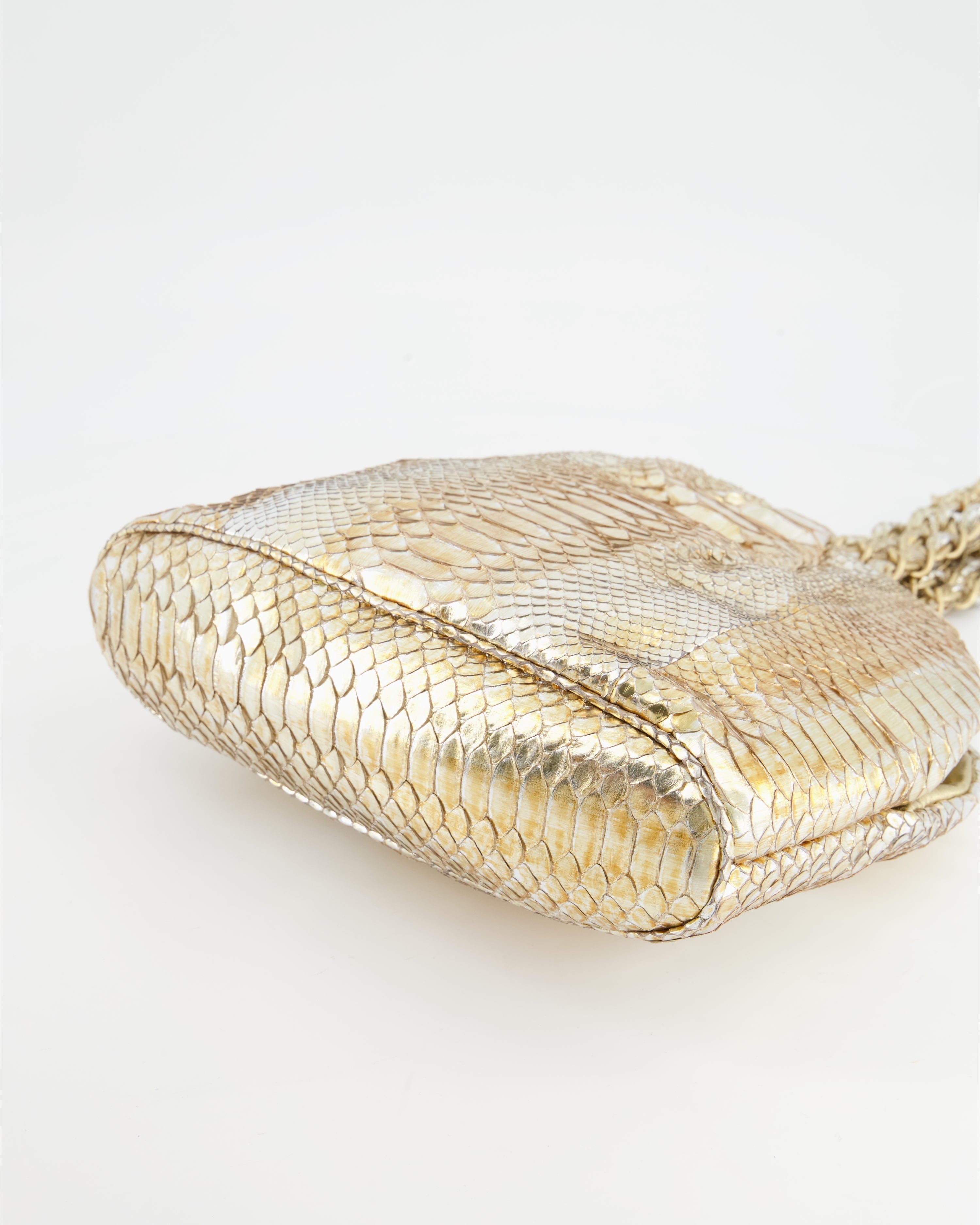 Chanel Vintage Limited Edition Gold Metallic Python Top Handle Bag
