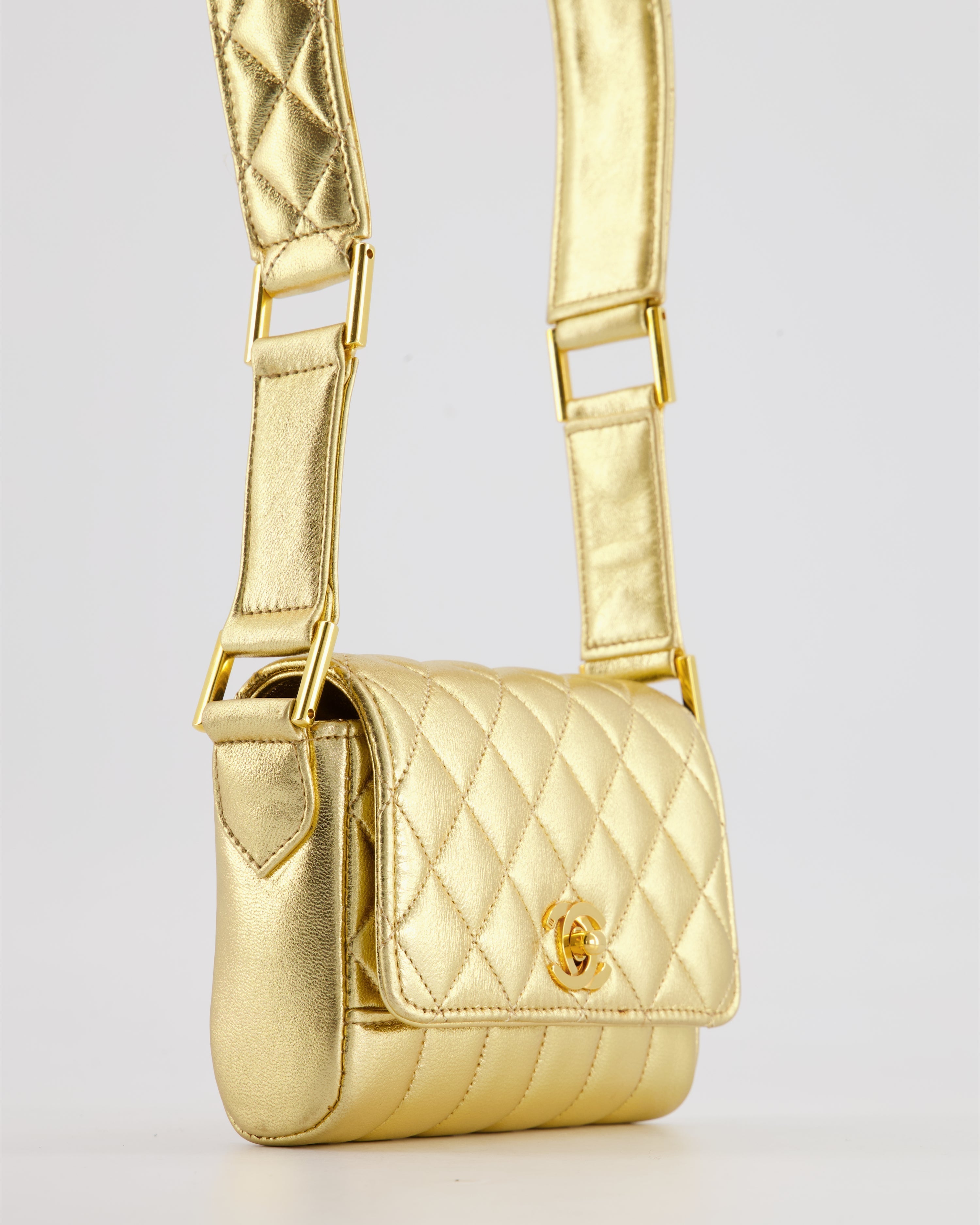 Chanel Vintage Gold Quilted Mini Bag with 24K Gold Hardware