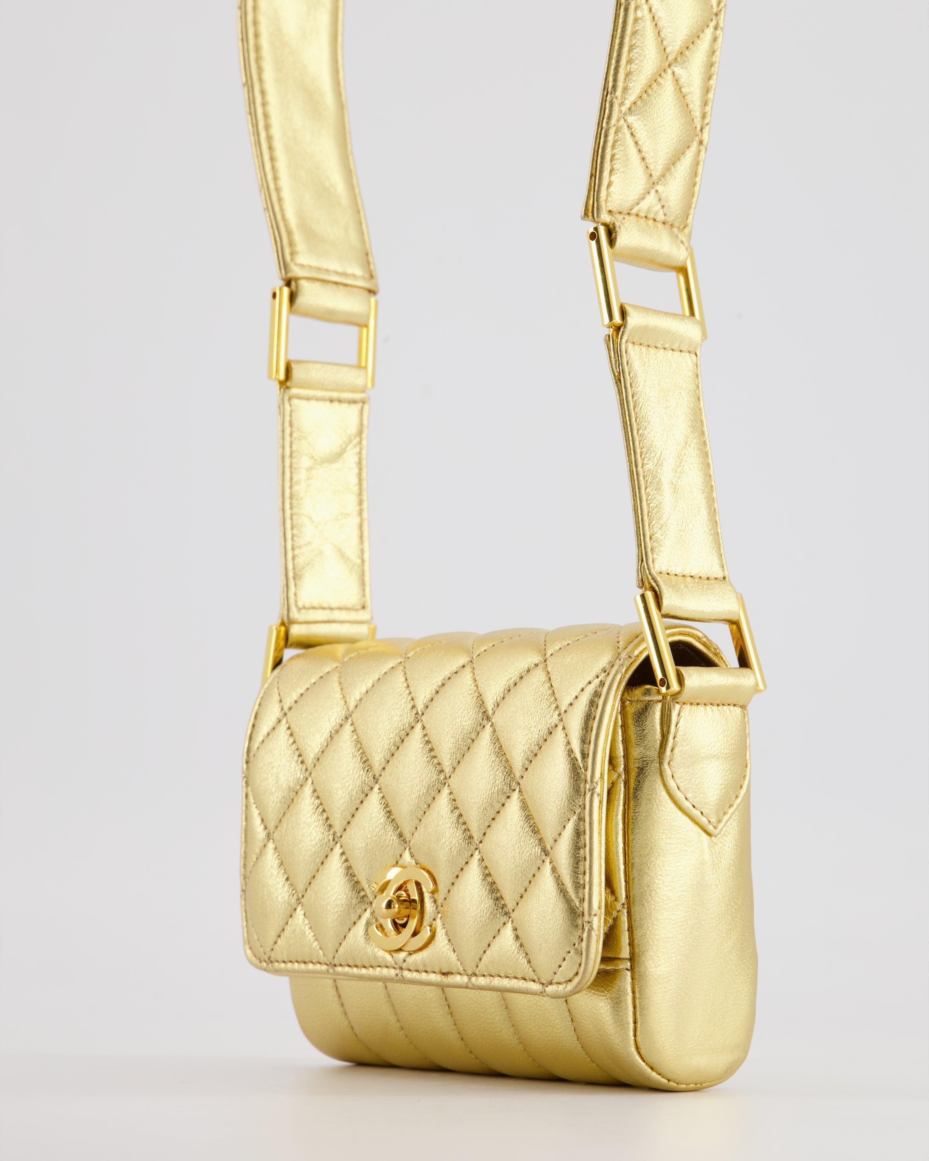 Chanel Vintage Gold Quilted Mini Bag with 24K Gold Hardware
