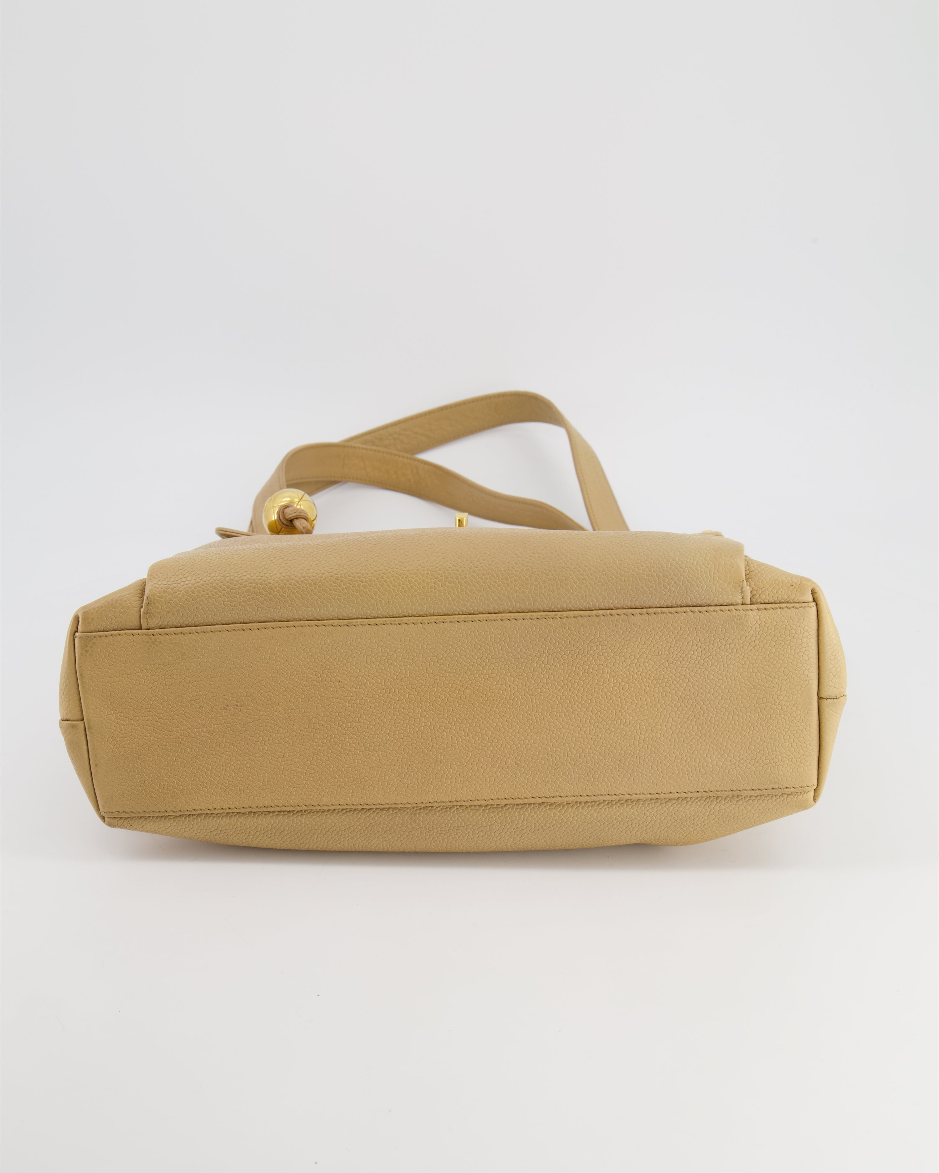 Chanel Vintage Beige Caviar CC Logo Tote Bag with 24k Gold Hardware