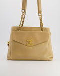 Chanel Vintage Beige Caviar CC Logo Tote Bag with 24k Gold Hardware