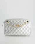 Chanel Metallic Silver Camera Bag in Lambskin With Brushed Gold Hardware