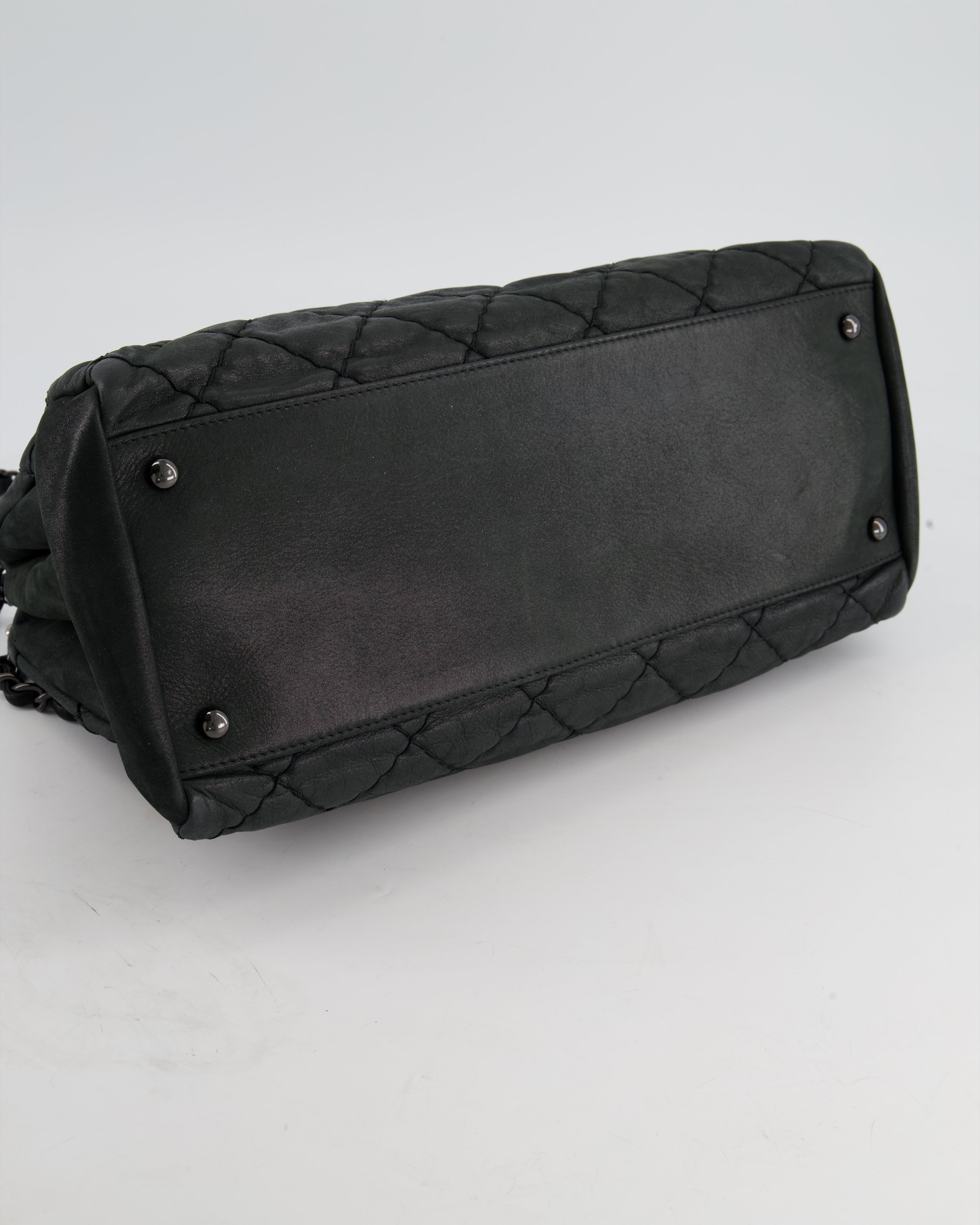 Chanel Charcoal Shimmer Quilted Lambskin CC Shoulder Bag with So Black Hardware