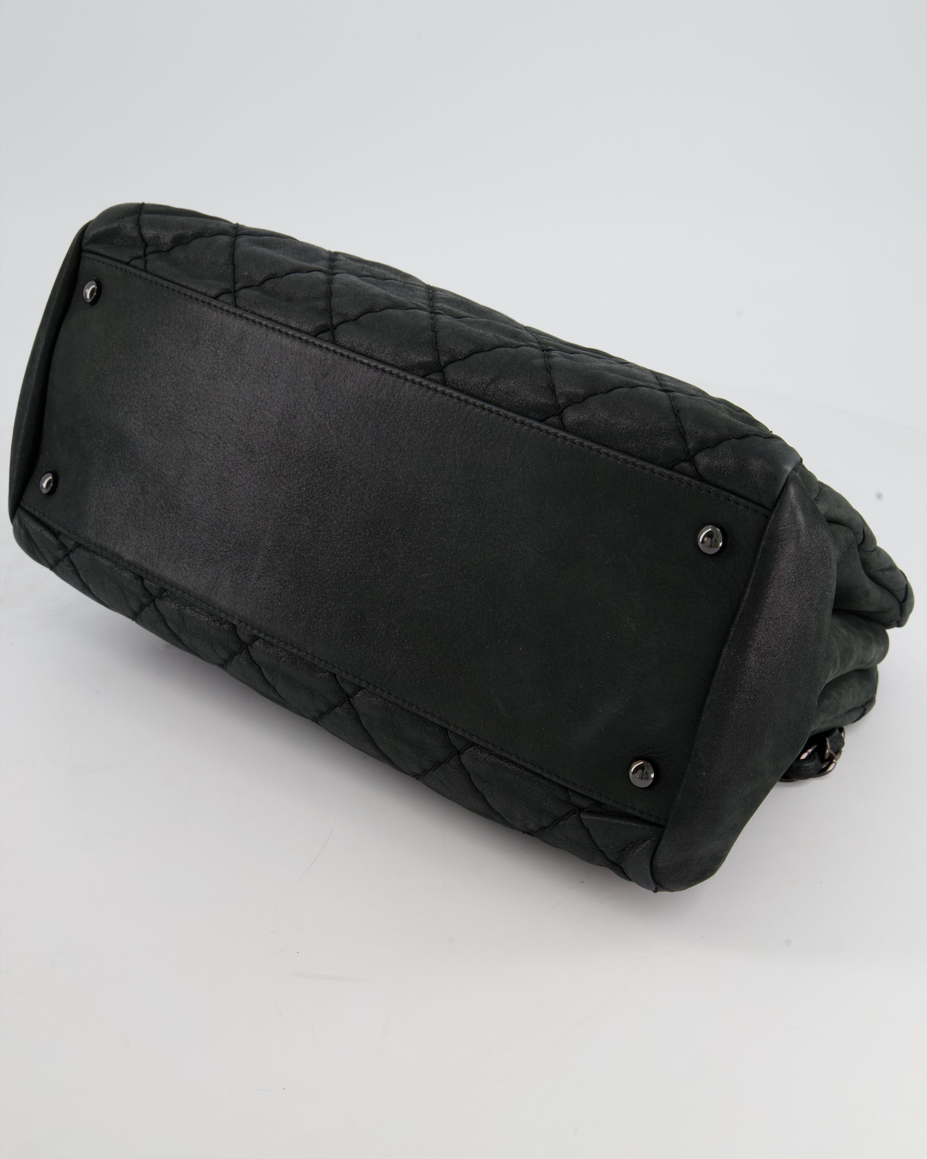 Chanel Charcoal Shimmer Quilted Lambskin CC Shoulder Bag with So Black Hardware