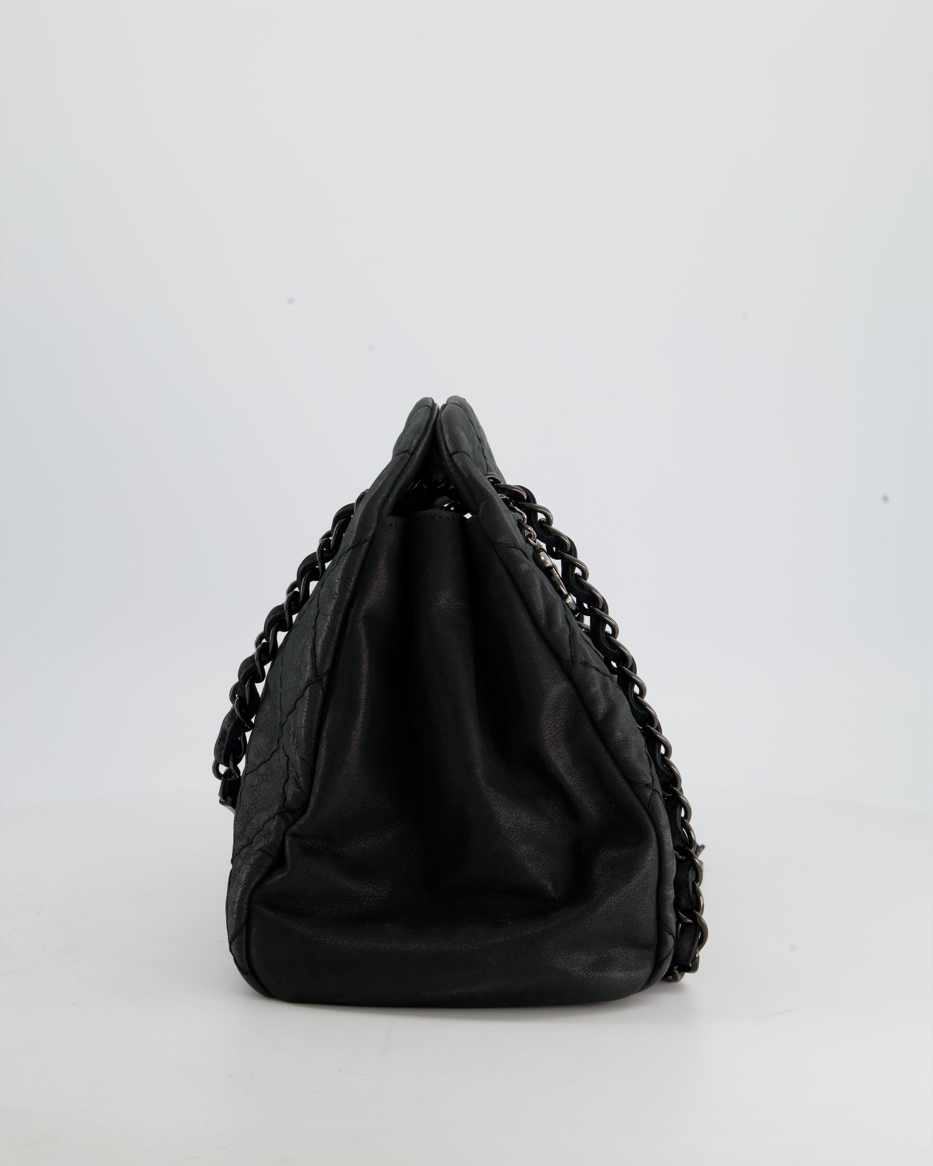 Chanel Charcoal Shimmer Quilted Lambskin CC Shoulder Bag with So Black Hardware