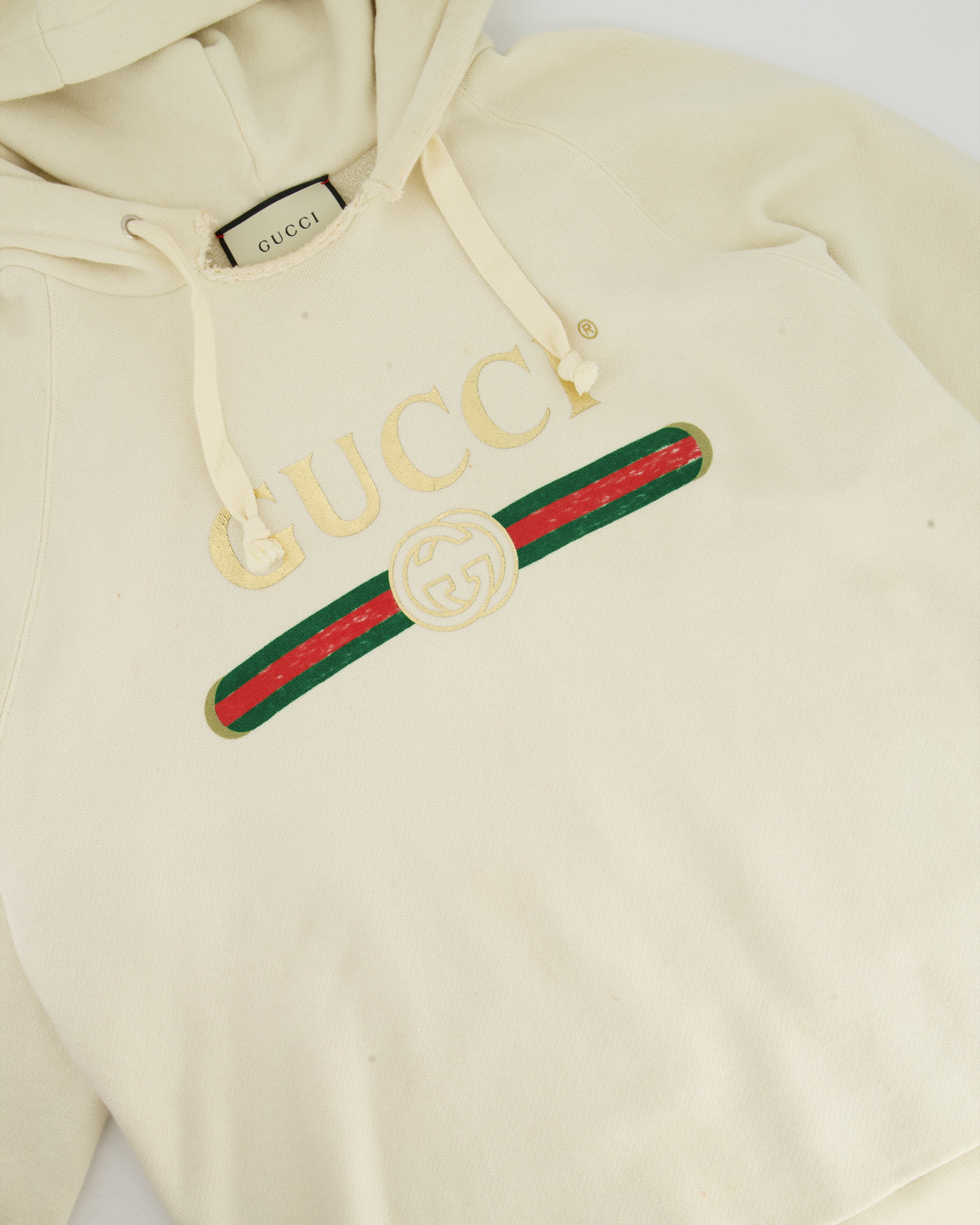 Gucci Cream Logo 'Blind For Love' Hoodie with Back Embroidery Detail Size M (UK 10)
