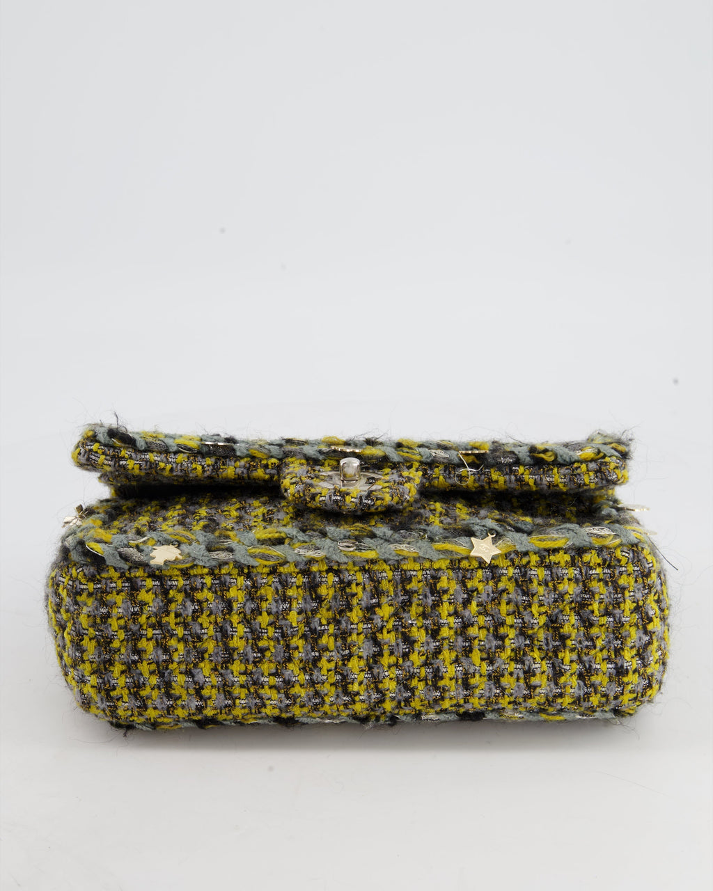 Chanel Grey, Yellow and Black Tweed Medium Classic Double Flap Bag with Silver Hardware and Champagne Charms RRP - £8,530