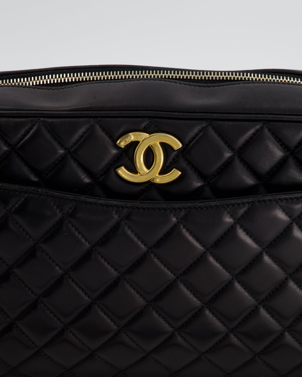 Chanel Black Crossbody Camera Bag in Quilted Lambskin With Gold Hardware