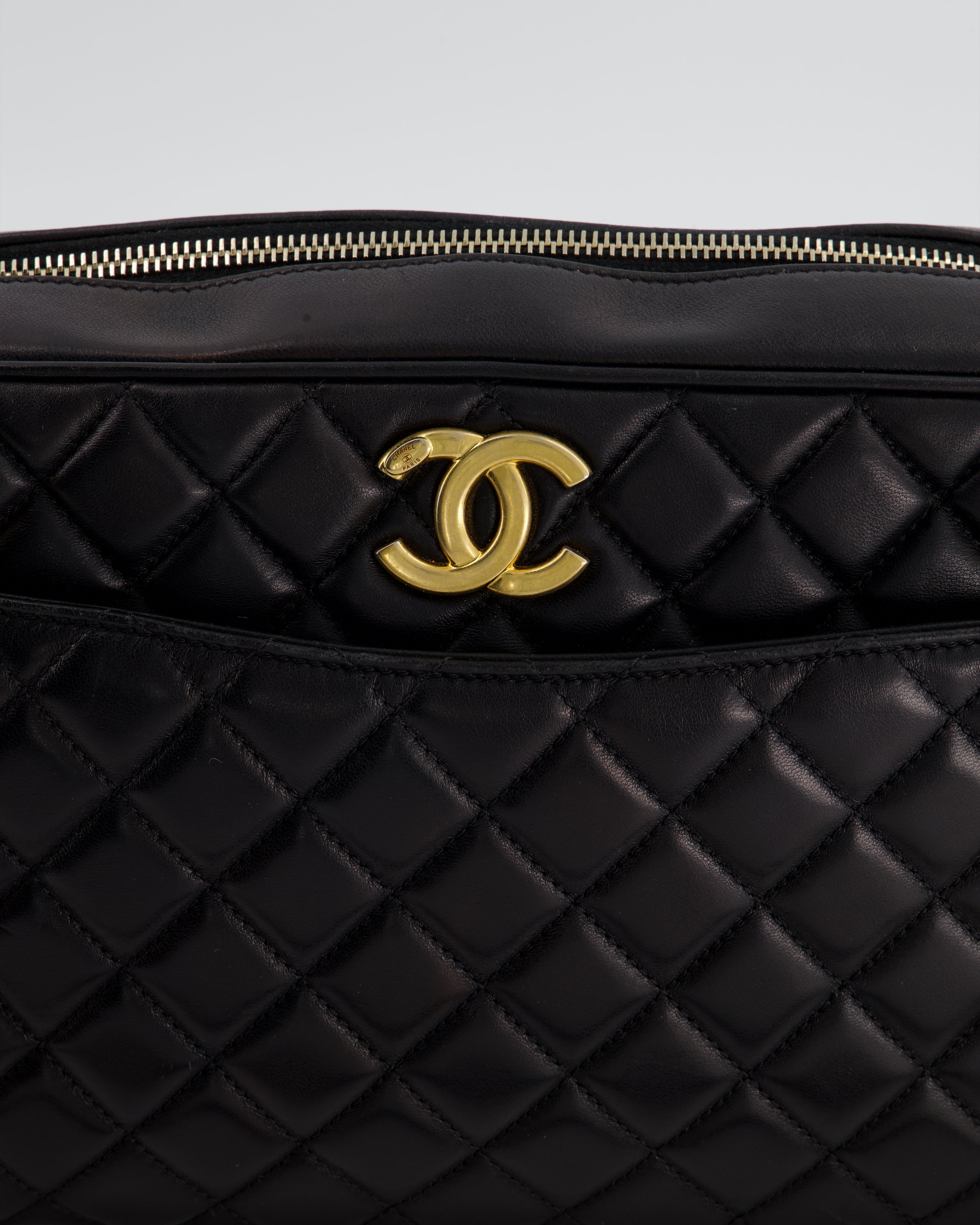 Chanel Black Crossbody Camera Bag in Quilted Lambskin With Gold Hardware