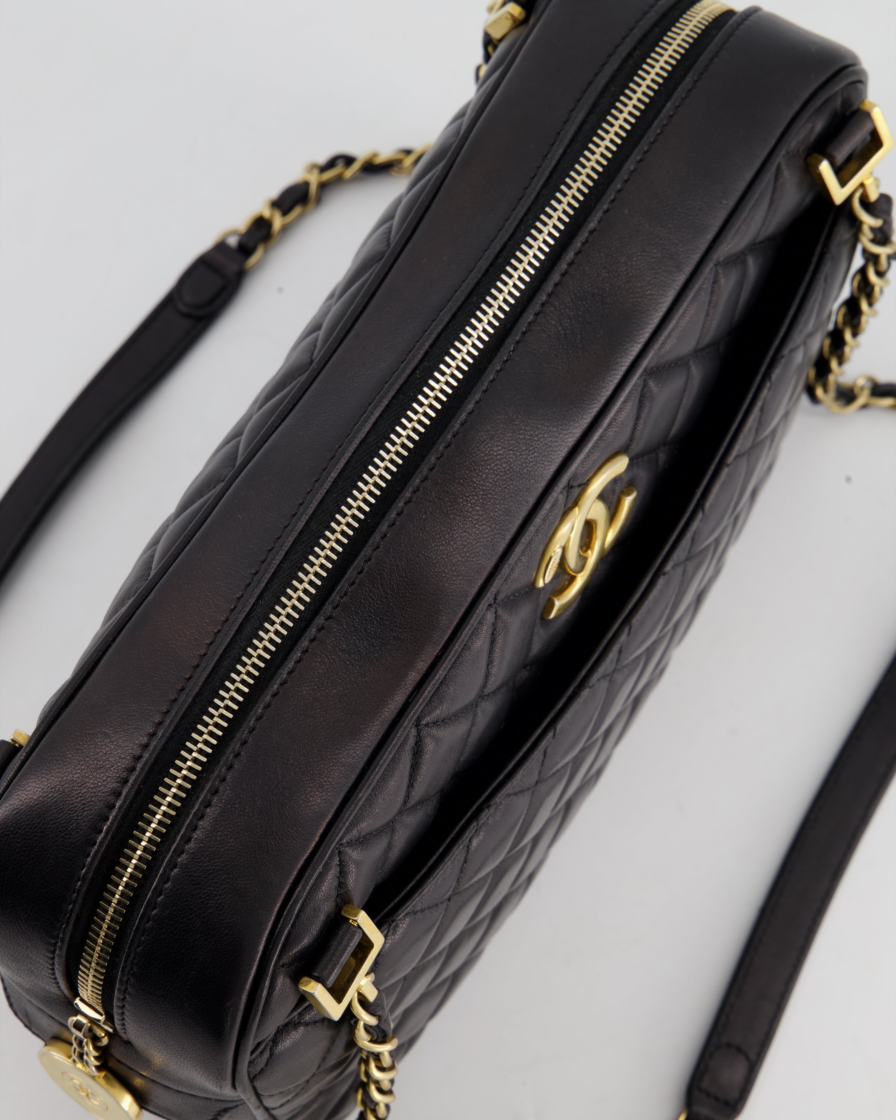 Chanel Black Crossbody Camera Bag in Quilted Lambskin With Gold Hardware