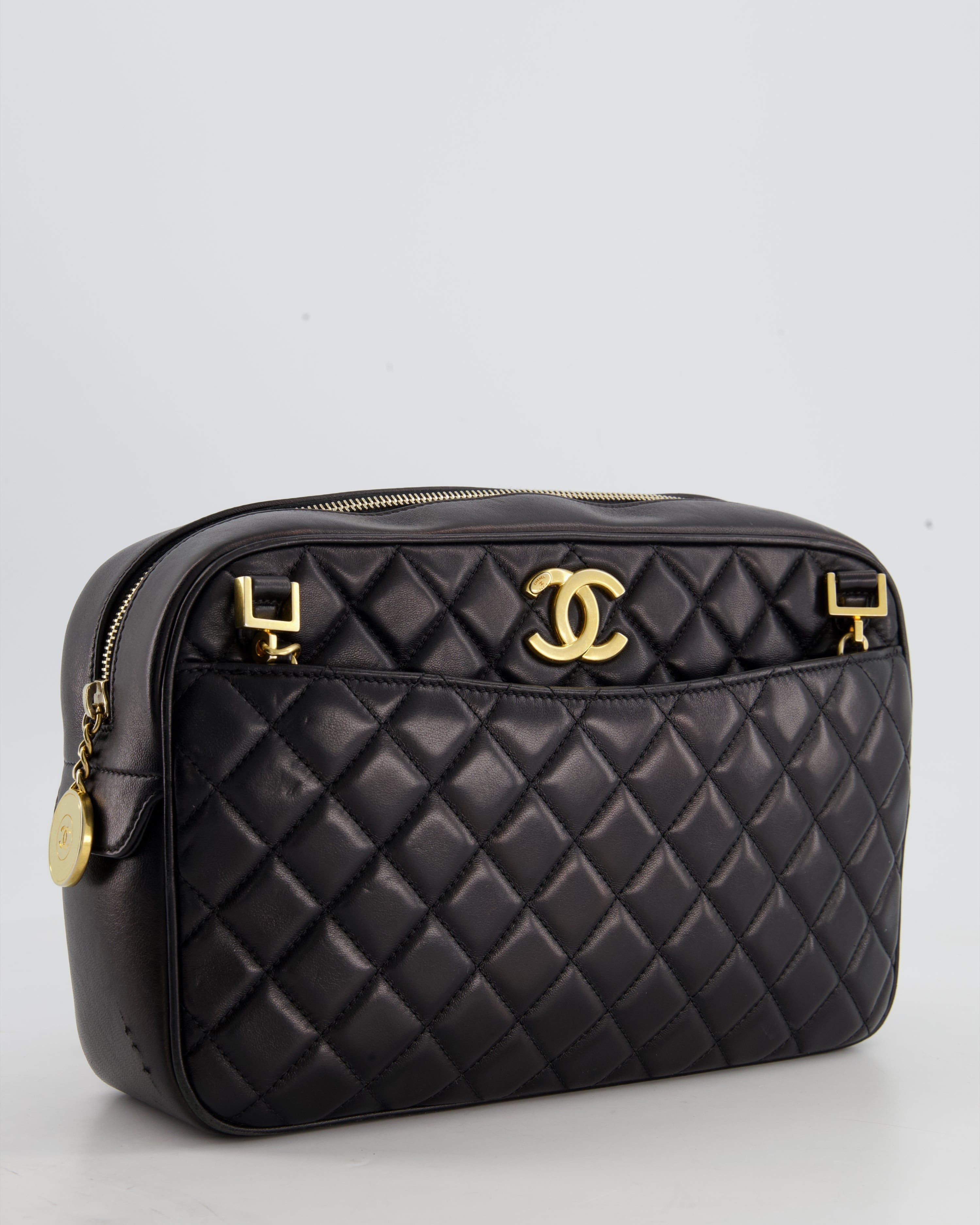 Chanel Black Crossbody Camera Bag in Quilted Lambskin With Gold Hardware